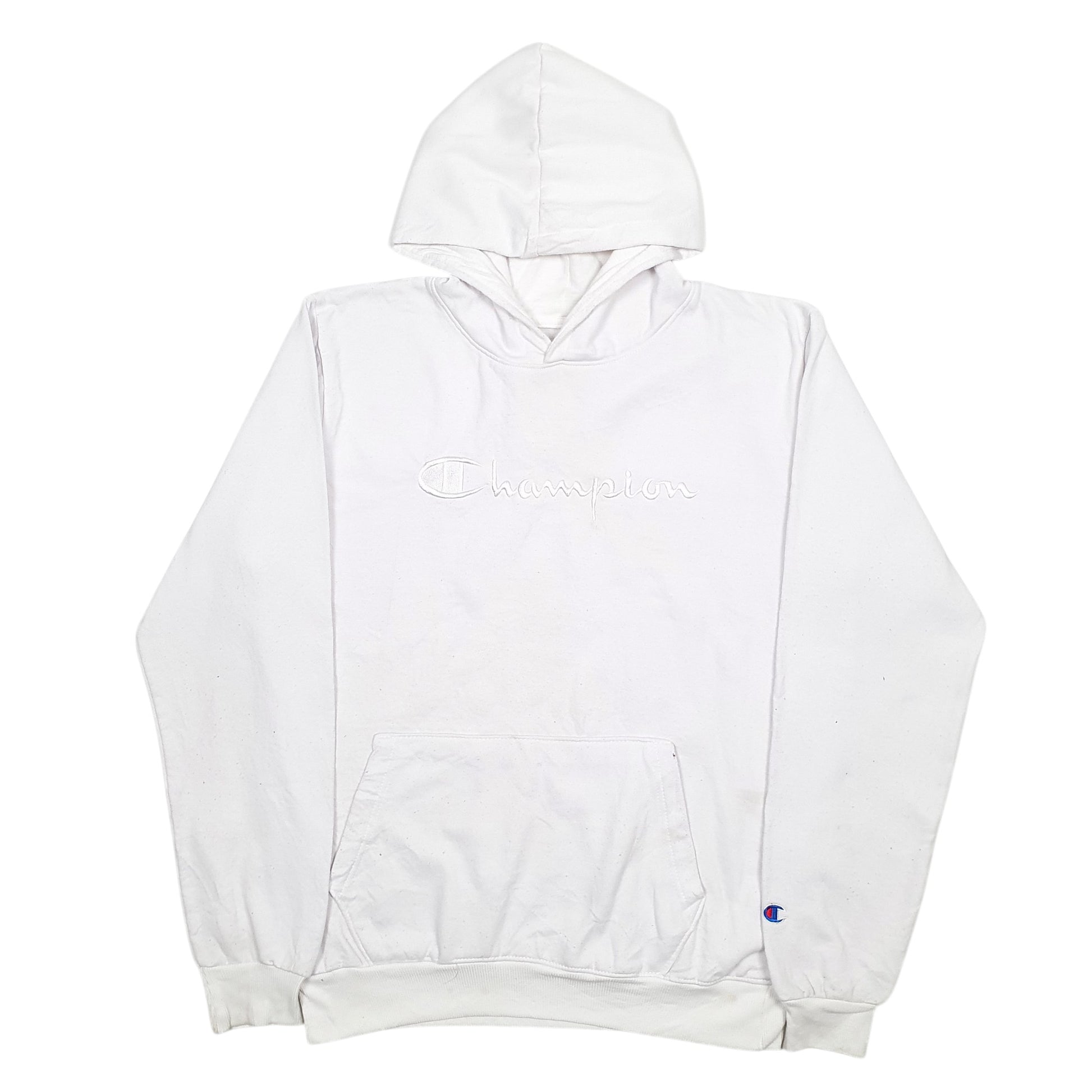 Mens White Champion Spellout Hoodie Jumper