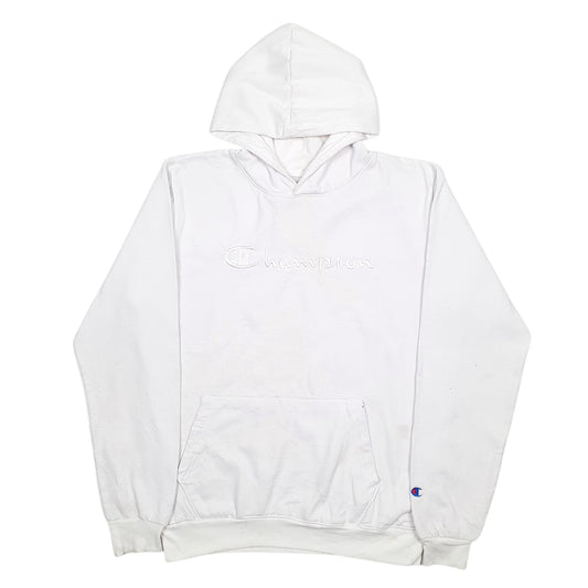 Mens White Champion Spellout Hoodie Jumper
