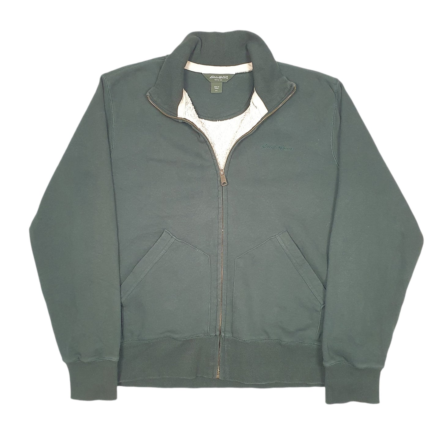 Mens Khaki Eddie Bauer Fleece Lined Sweater Full Zip Jumper