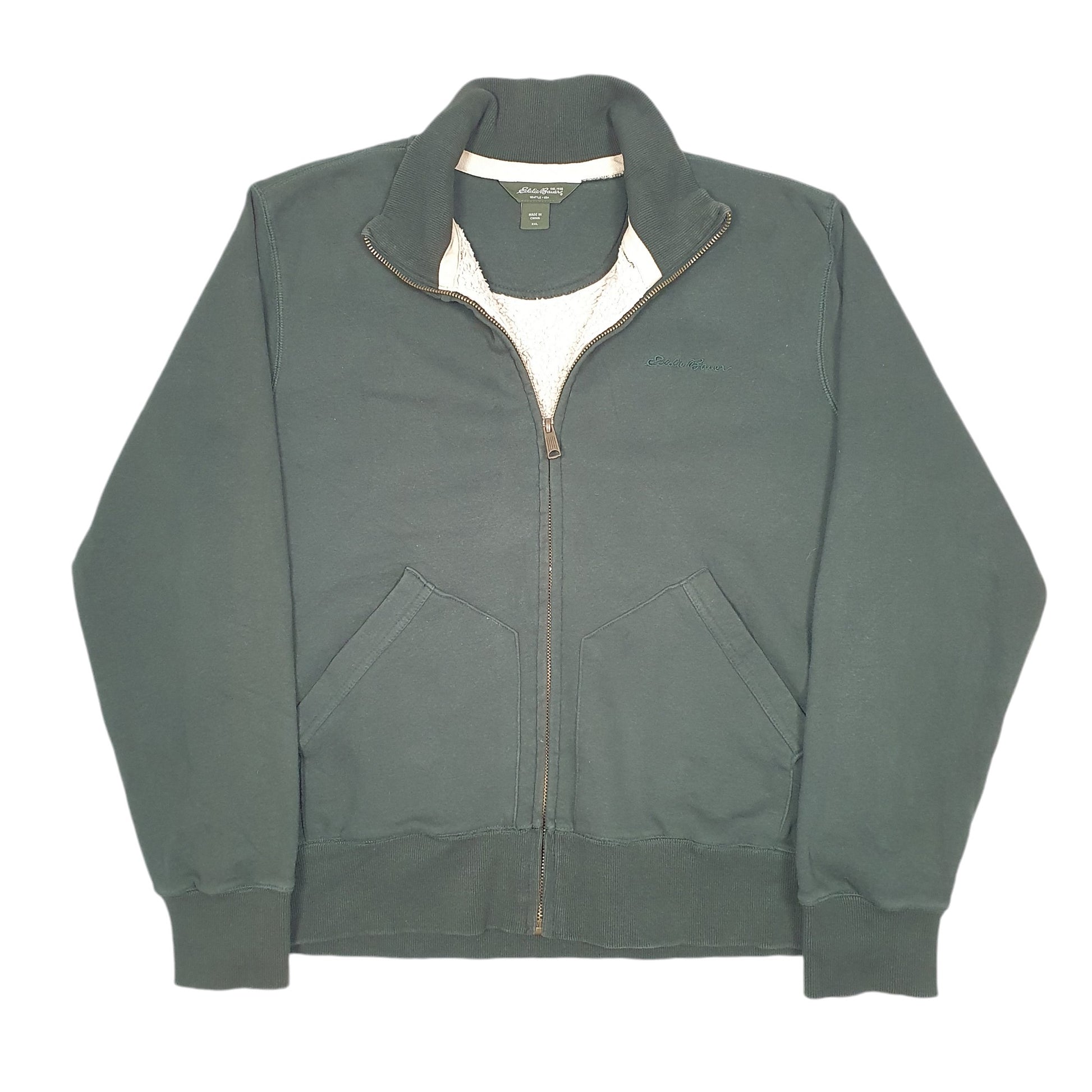 Mens Khaki Eddie Bauer Fleece Lined Sweater Full Zip Jumper