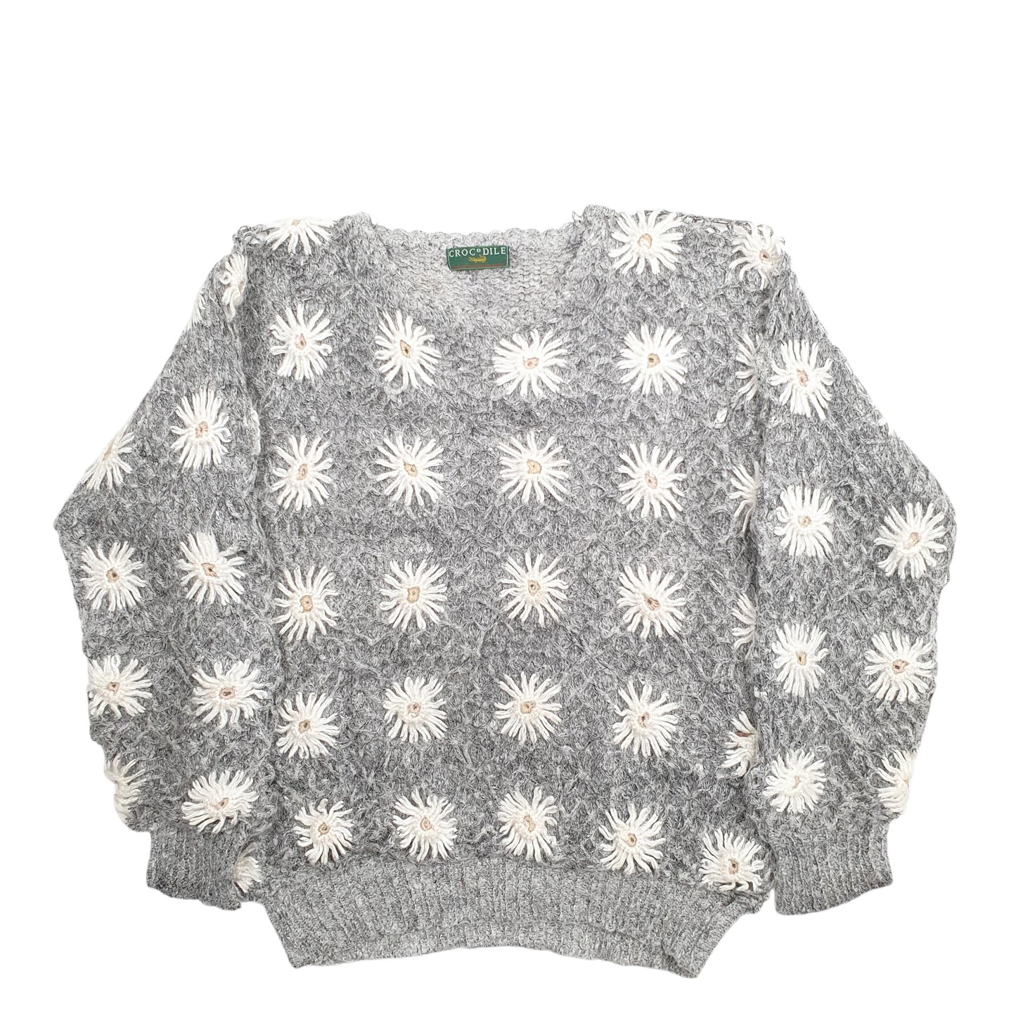 Womens Grey Crocodile Floral Crewneck Jumper