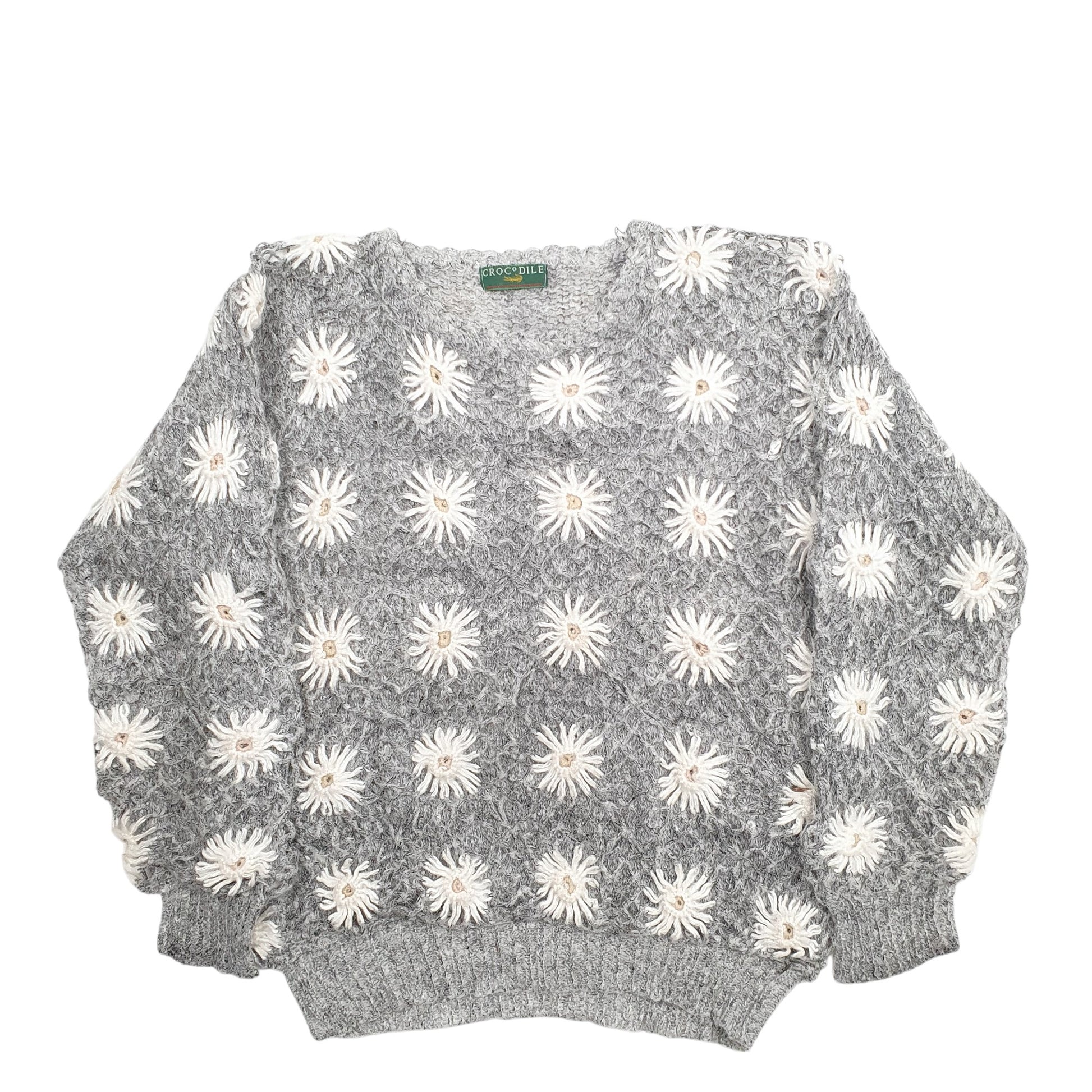 Womens Grey Crocodile Floral Crewneck Jumper