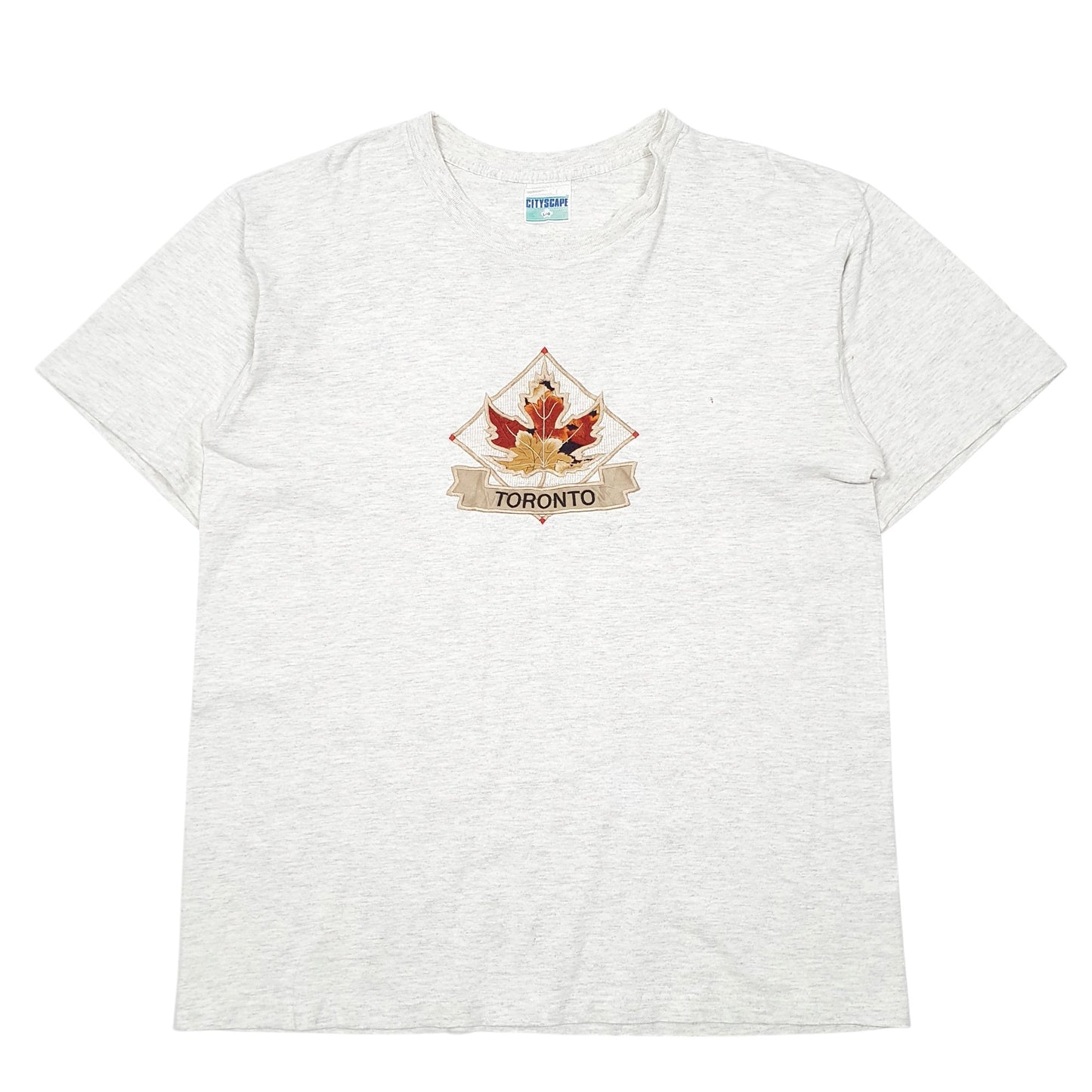 Mens Grey Cityscape Single Stitch Vintage 90s Toronto Canada Short Sleeve T Shirt