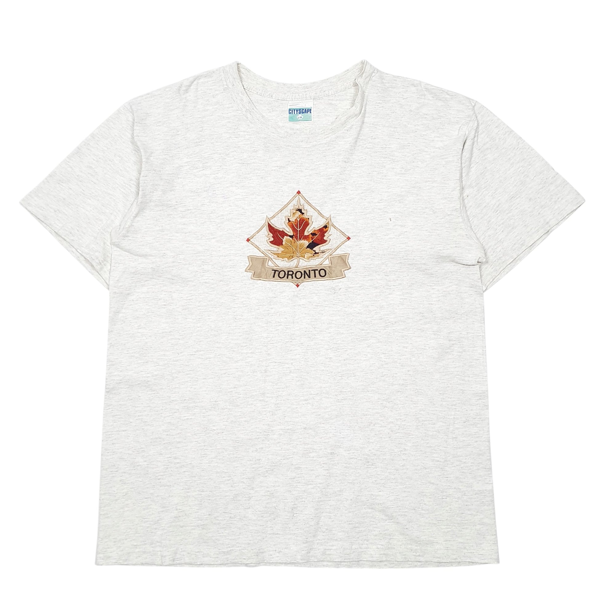 Mens Grey Cityscape Single Stitch Vintage 90s Toronto Canada Short Sleeve T Shirt