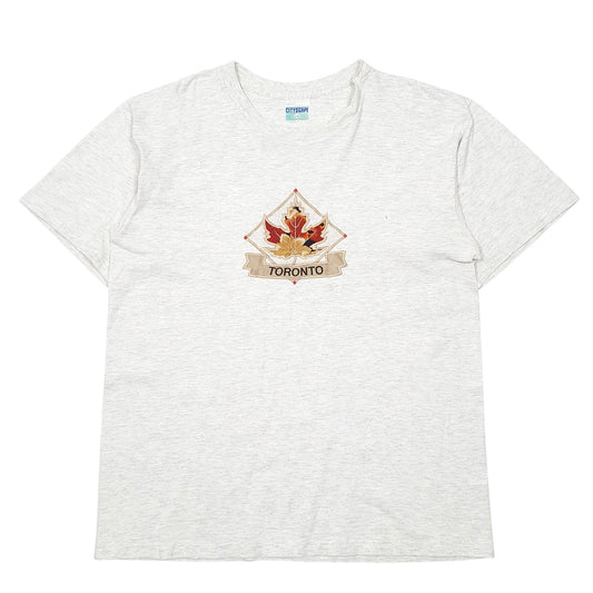 Mens Grey Cityscape Single Stitch Vintage 90s Toronto Canada Short Sleeve T Shirt