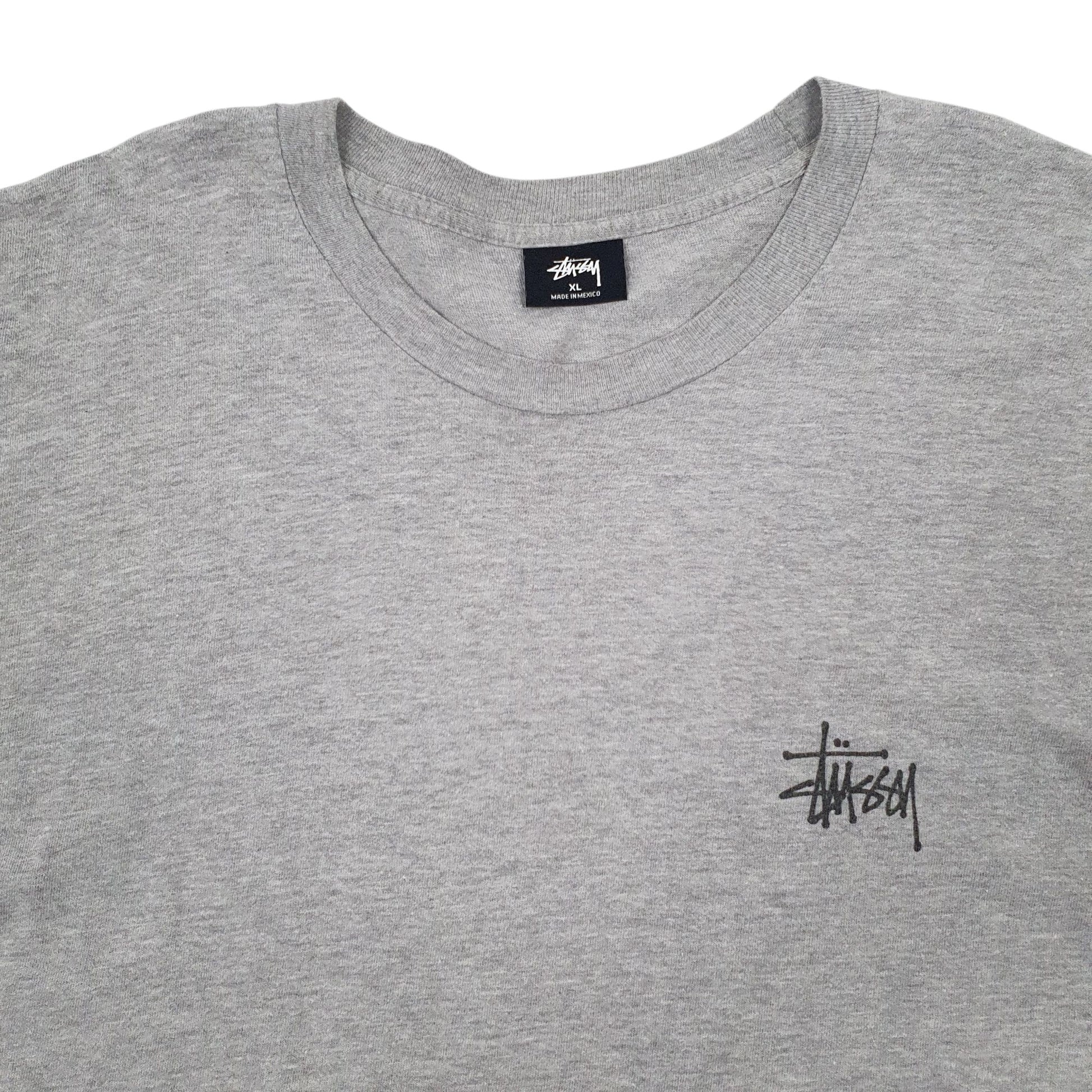 Mens Grey Stussy Spellout Long Sleeve T Shirt