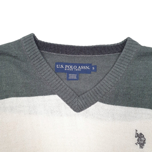 Mens Cream U.S. Polo Asssn V Neck Knit Crewneck Jumper