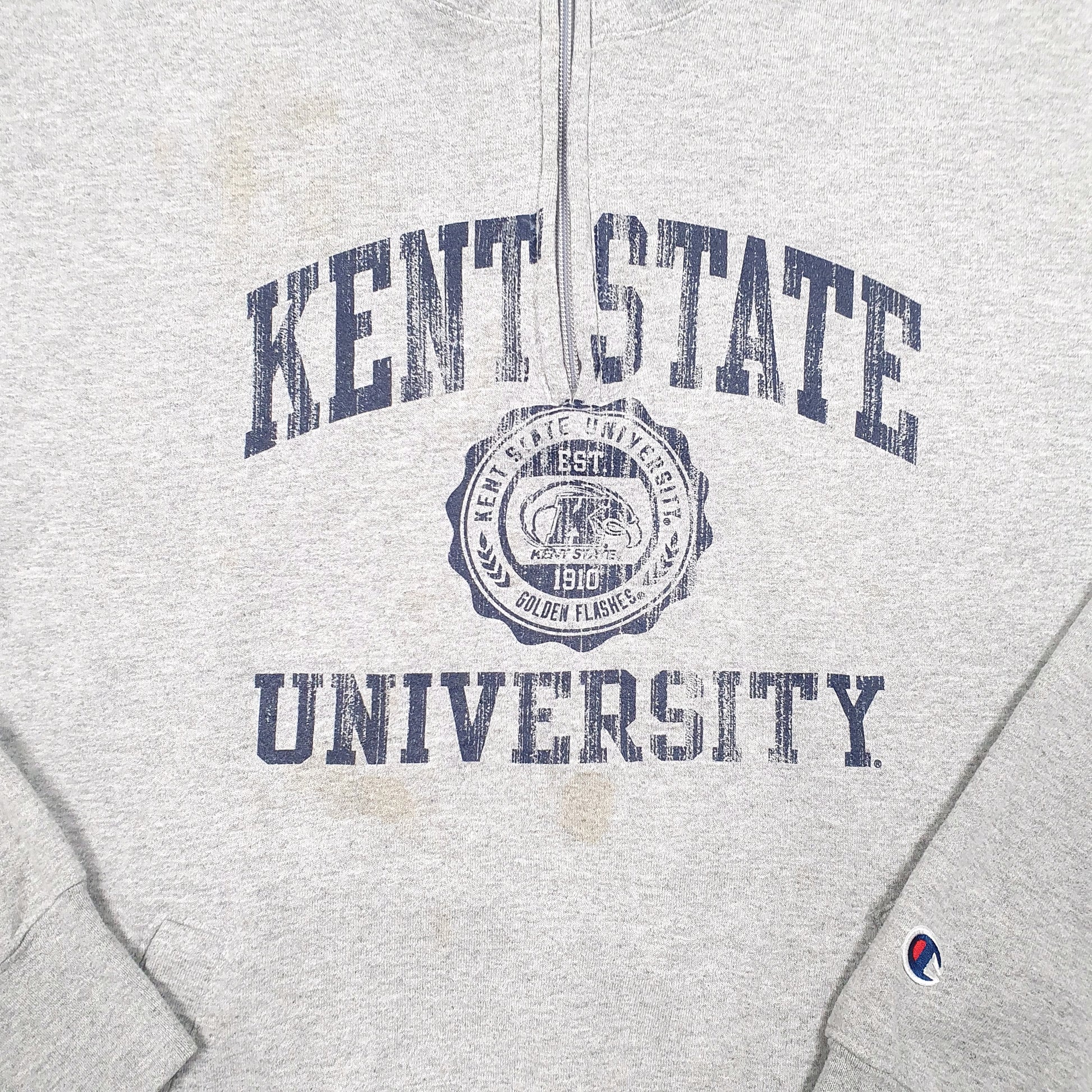 Mens Grey Champion Kent State University Spellout USA Quarter Zip Jumper