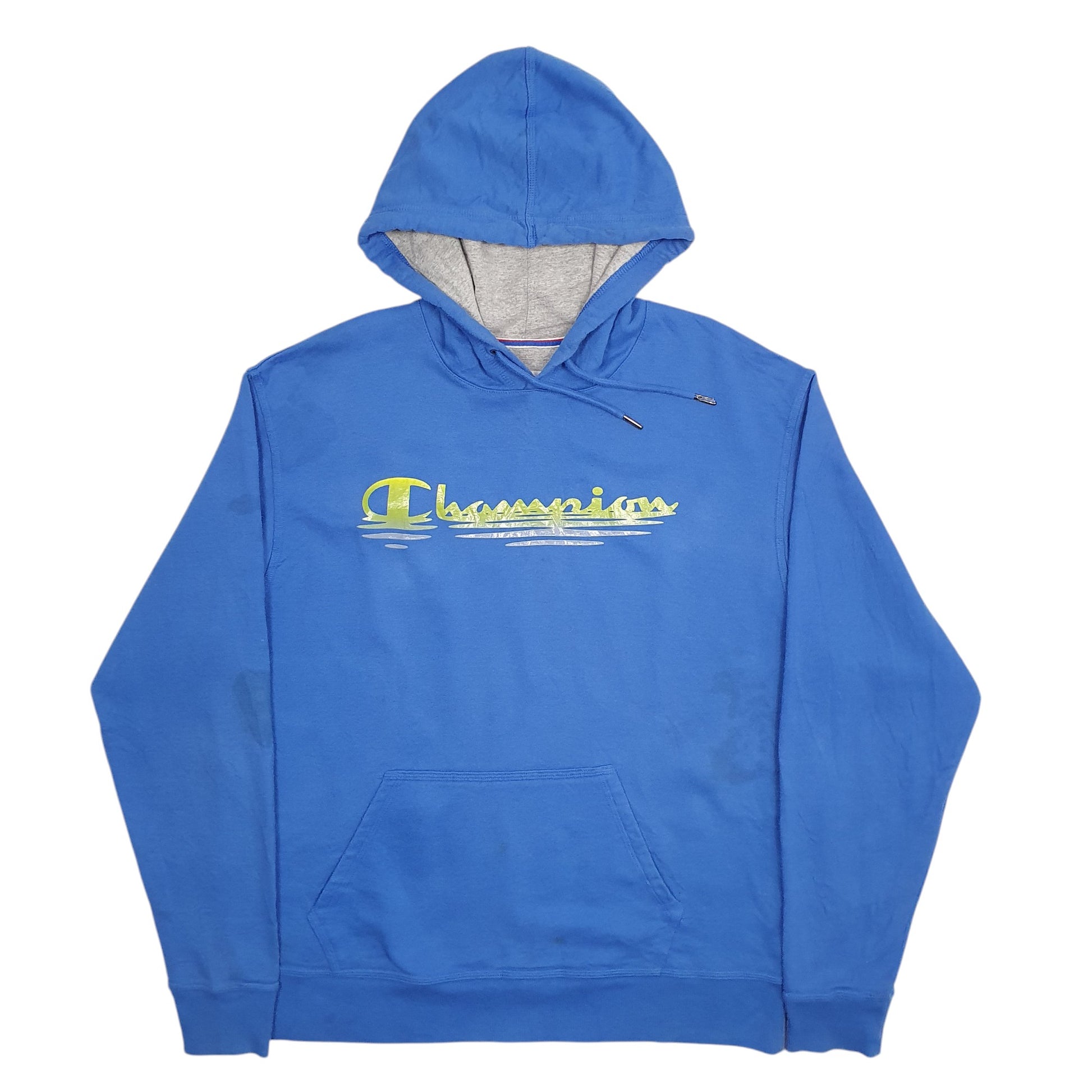 Mens Blue Champion Spellout Hoodie Jumper