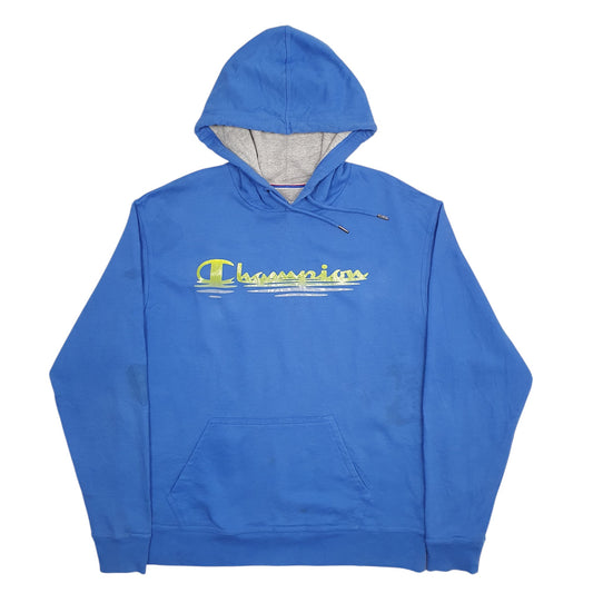 Mens Blue Champion Spellout Hoodie Jumper