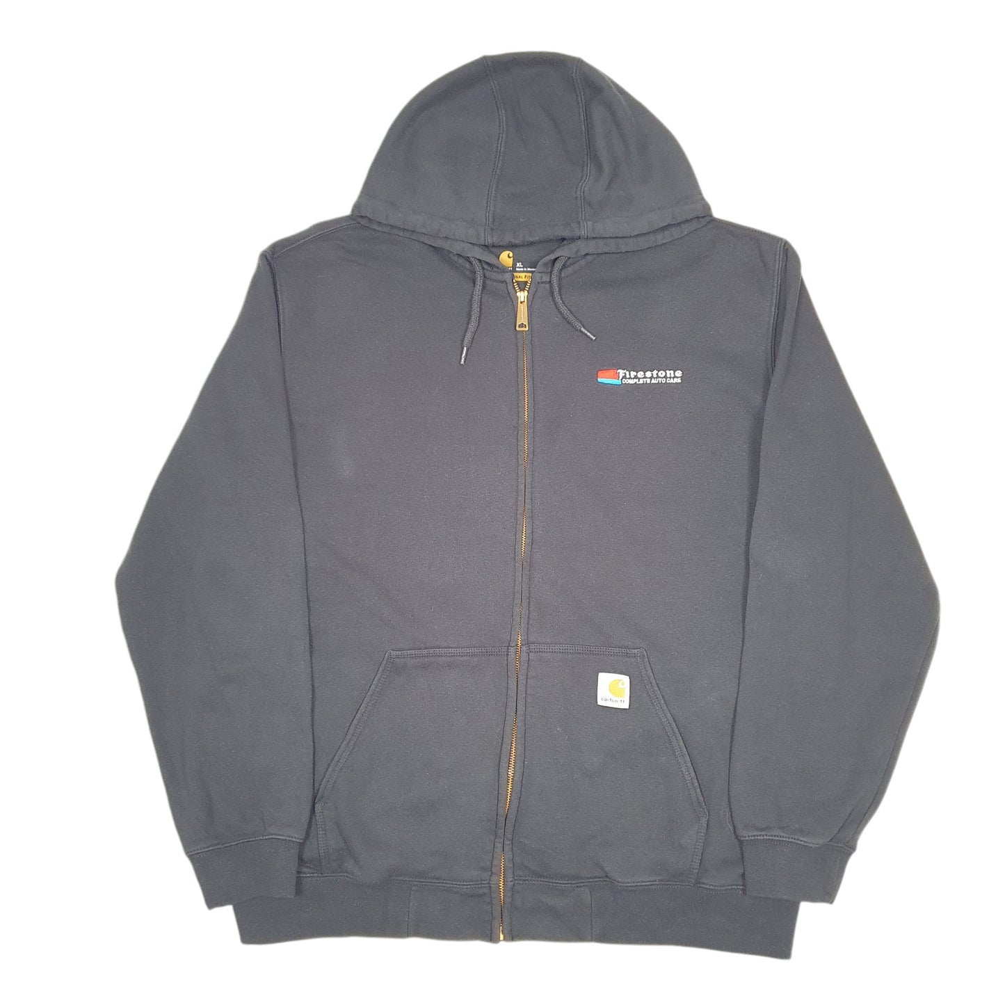 Mens Black Carhartt Workwear Hoodie Firestone Auto Care Full Zip Jumper