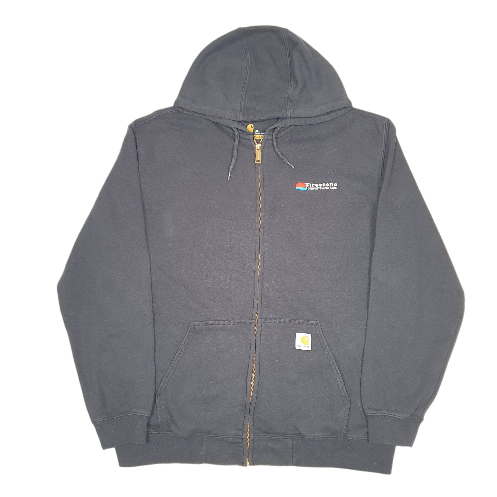 Mens Black Carhartt Workwear Hoodie Firestone Auto Care Full Zip Jumper