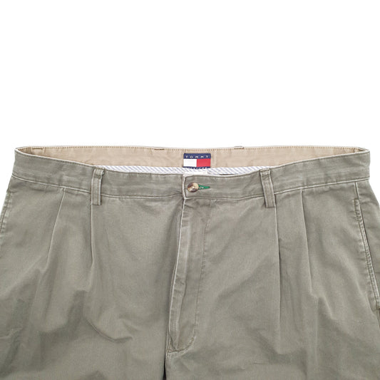 Mens Green Tommy Hilfiger Double Pleated Chino Trousers