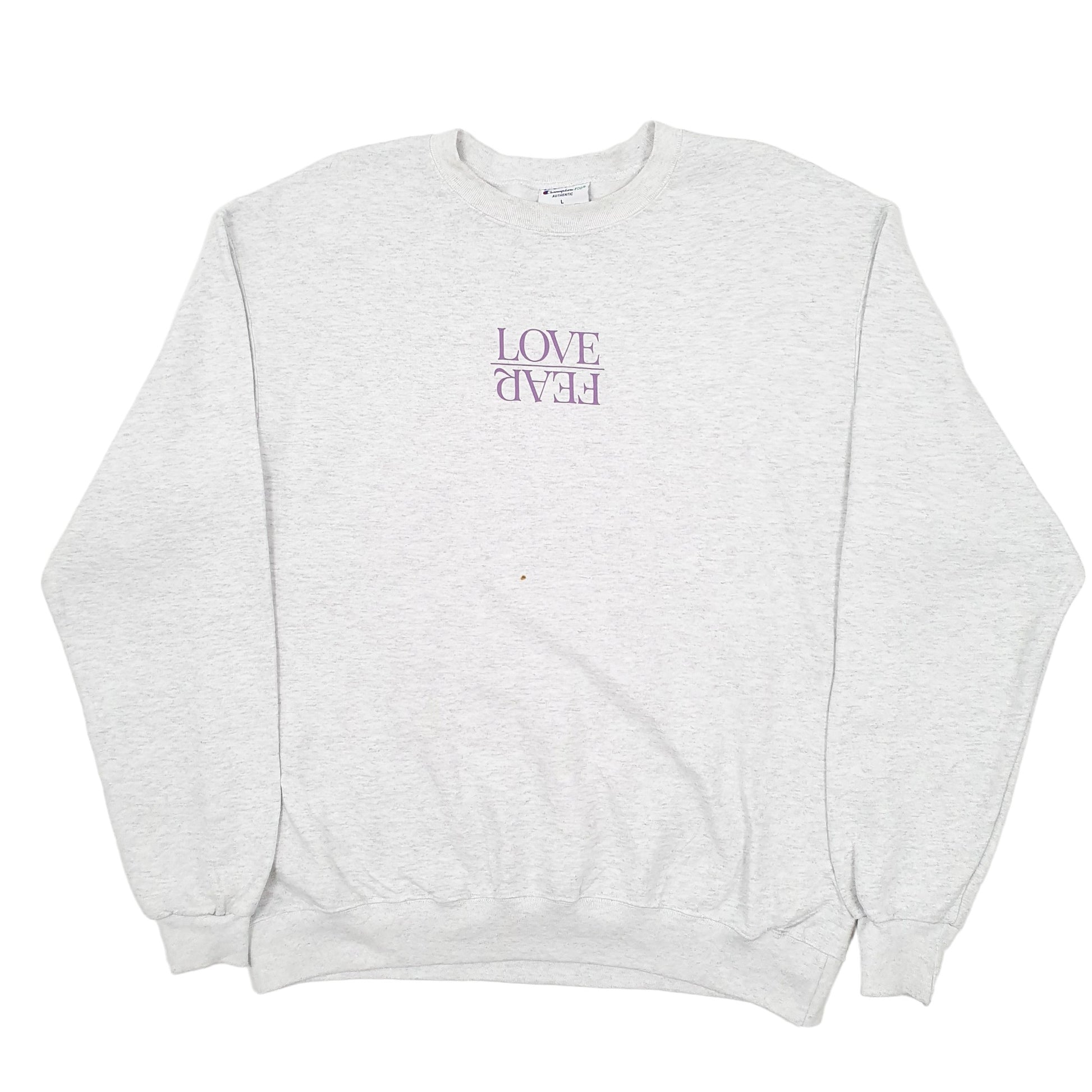 Mens Grey Champion Love Fear Life Church Crewneck Jumper