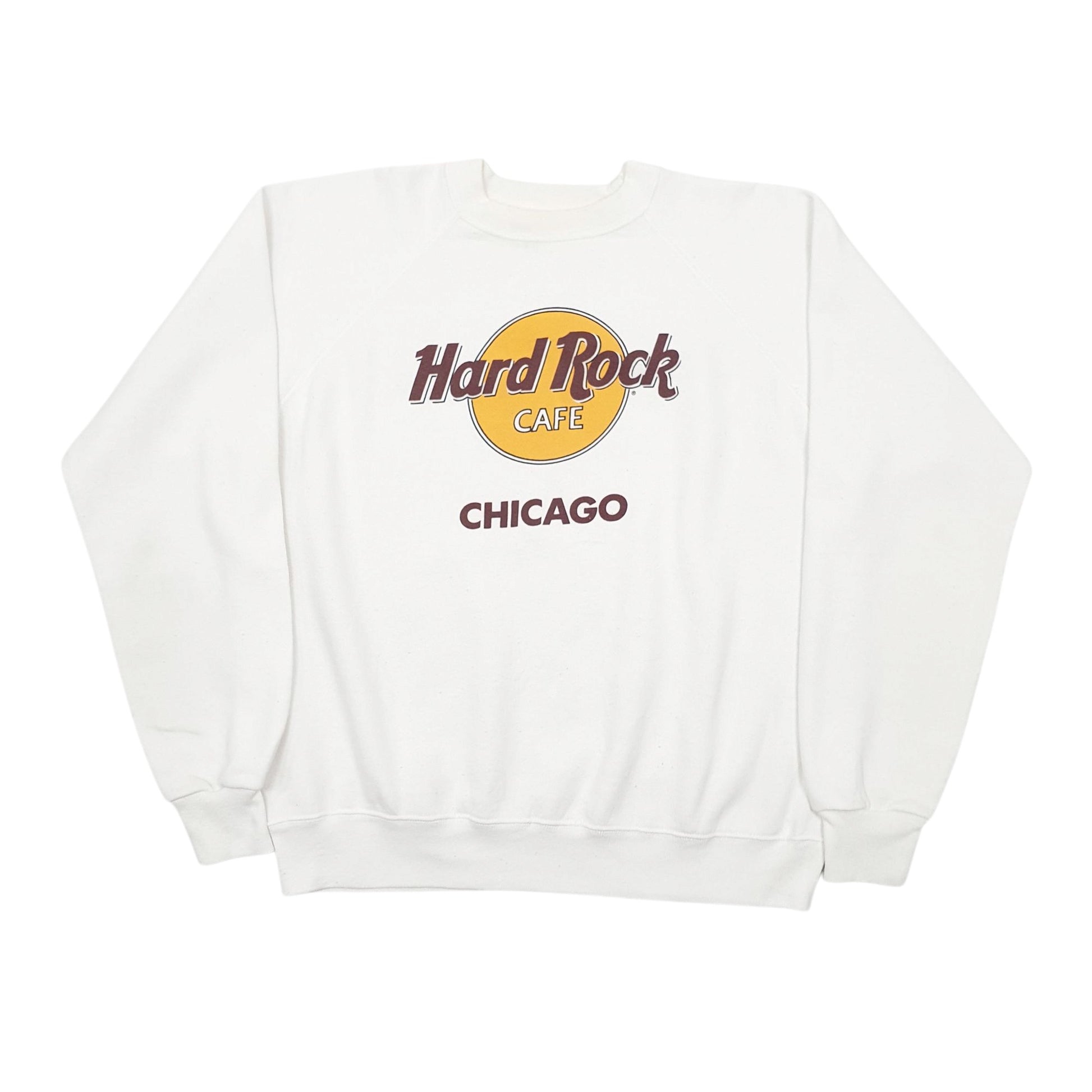 Mens White Hanes Vintage 80s Hard Rock Crewneck Jumper