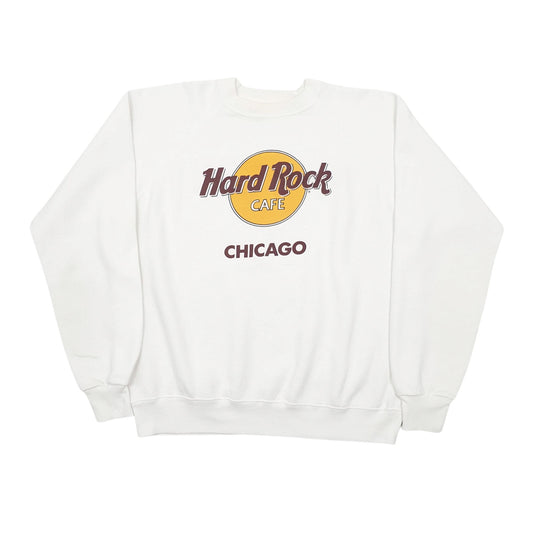 Mens White Hanes Vintage 80s Hard Rock Crewneck Jumper