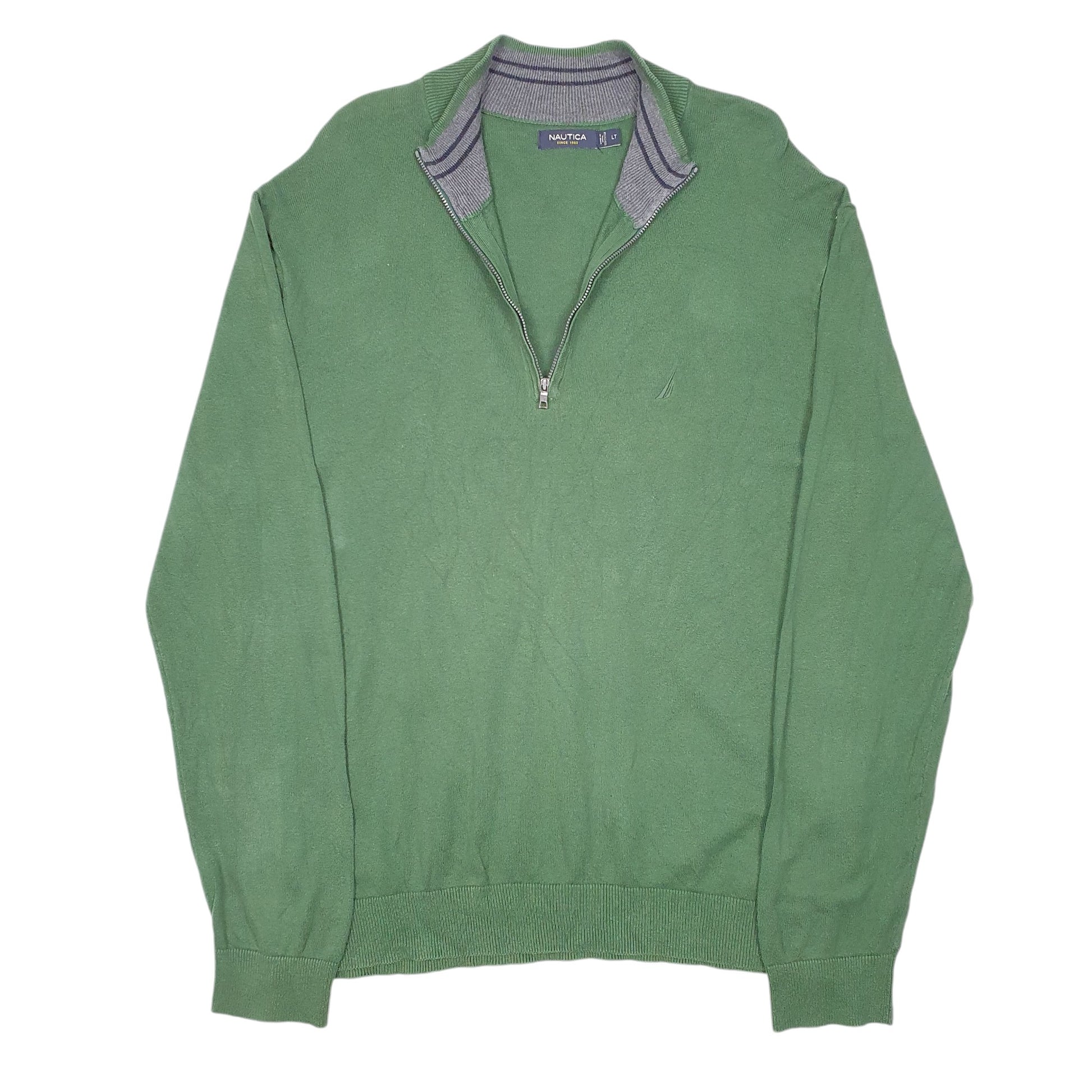 Mens Green Nautica Knit Sweater Quarter Zip Jumper