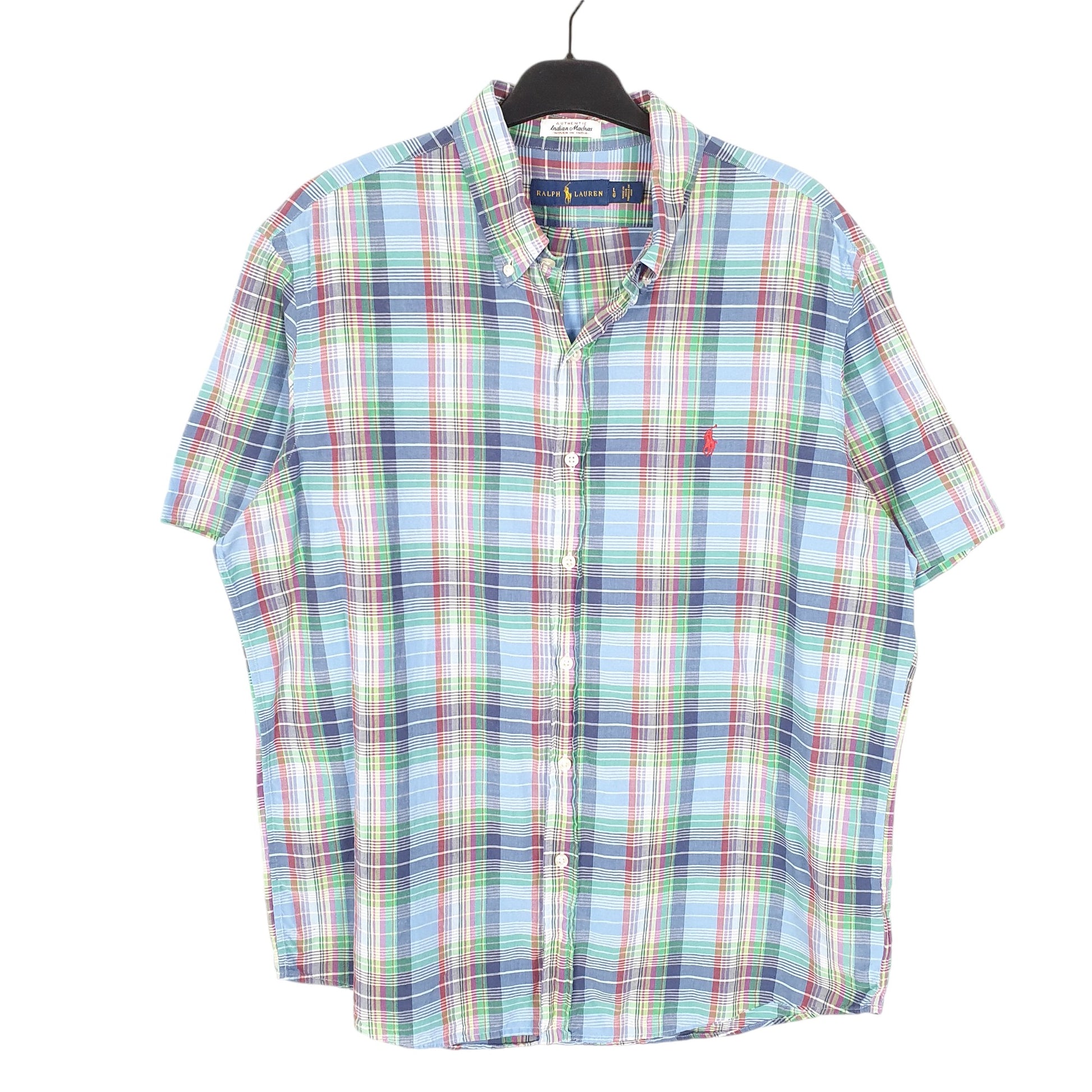 Mens Blue Ralph Lauren Indian Madras Short Sleeve Shirt