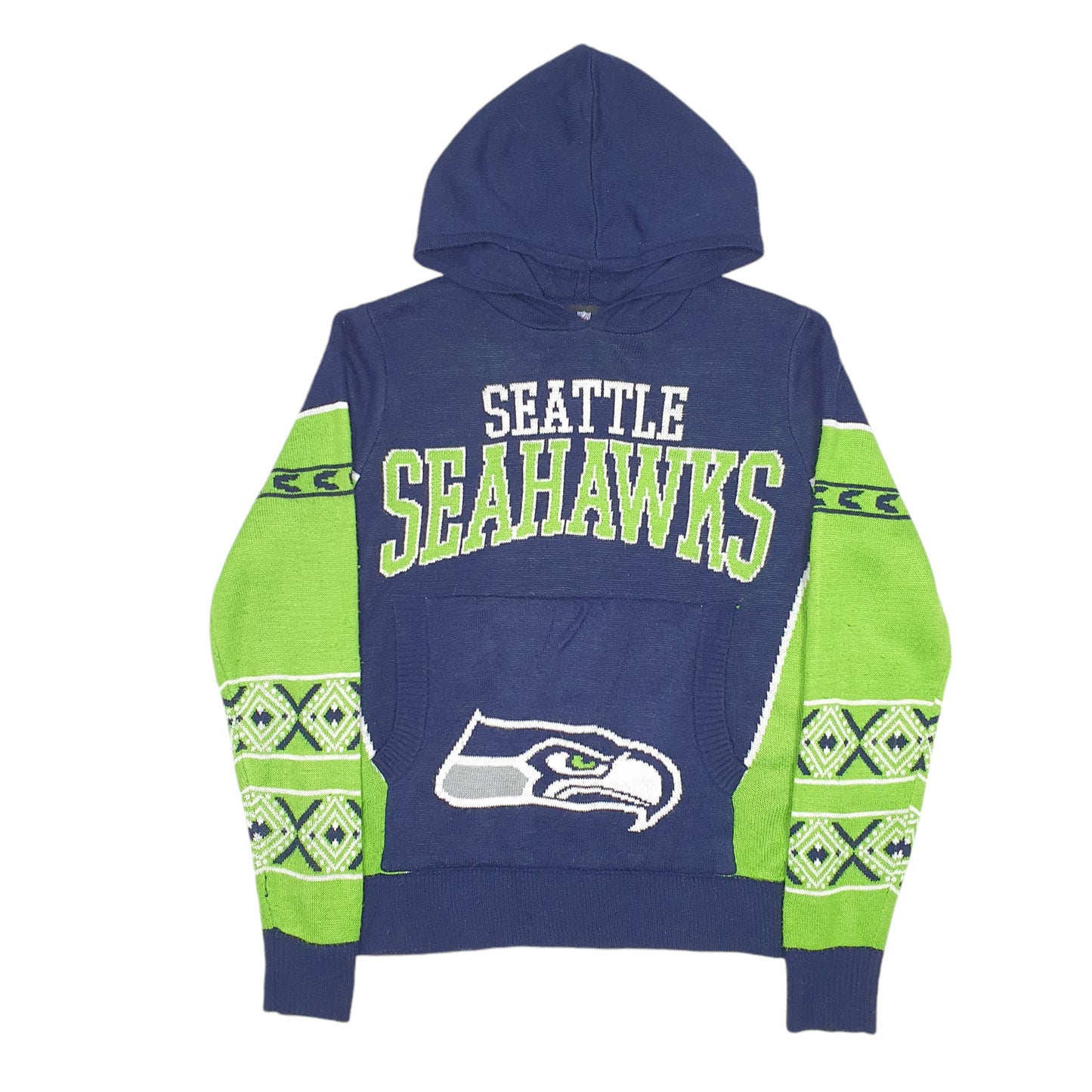 Womens Navy NFL Knit Seattle Seahawks American Football Hoodie Jumper