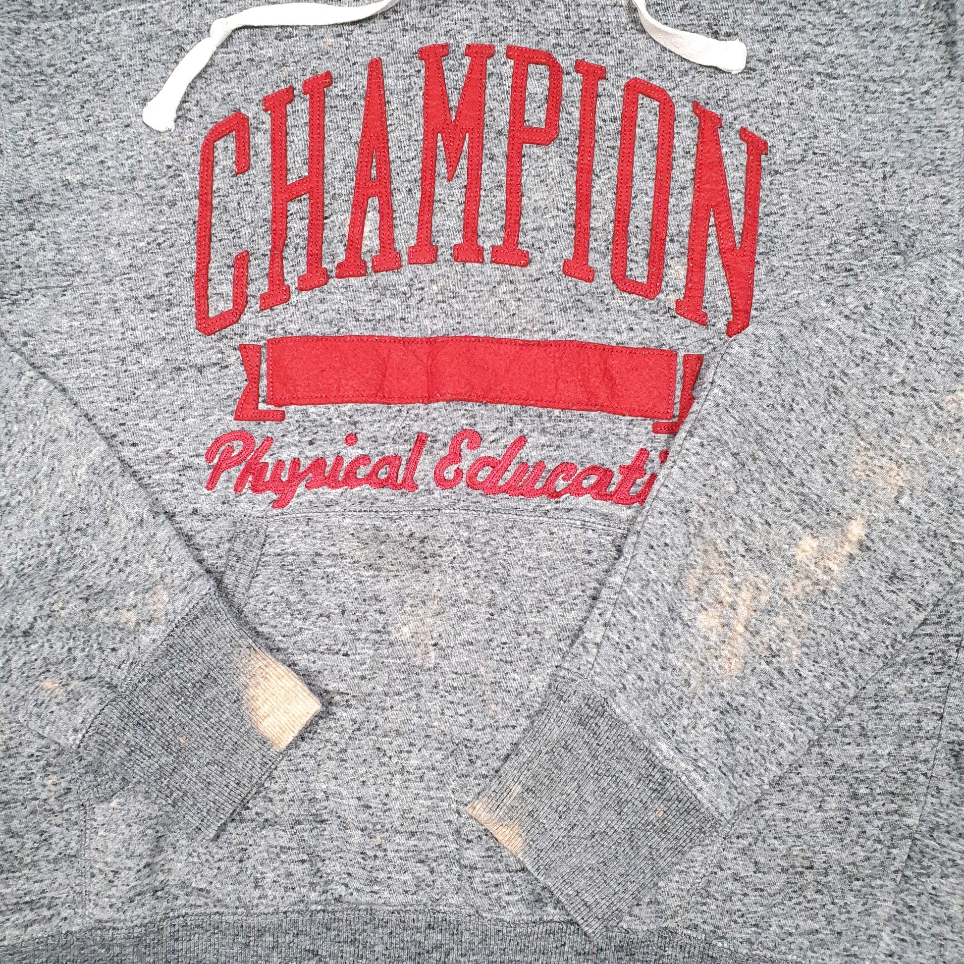 Mens Grey Champion Spellout Physical Education Hoodie Jumper