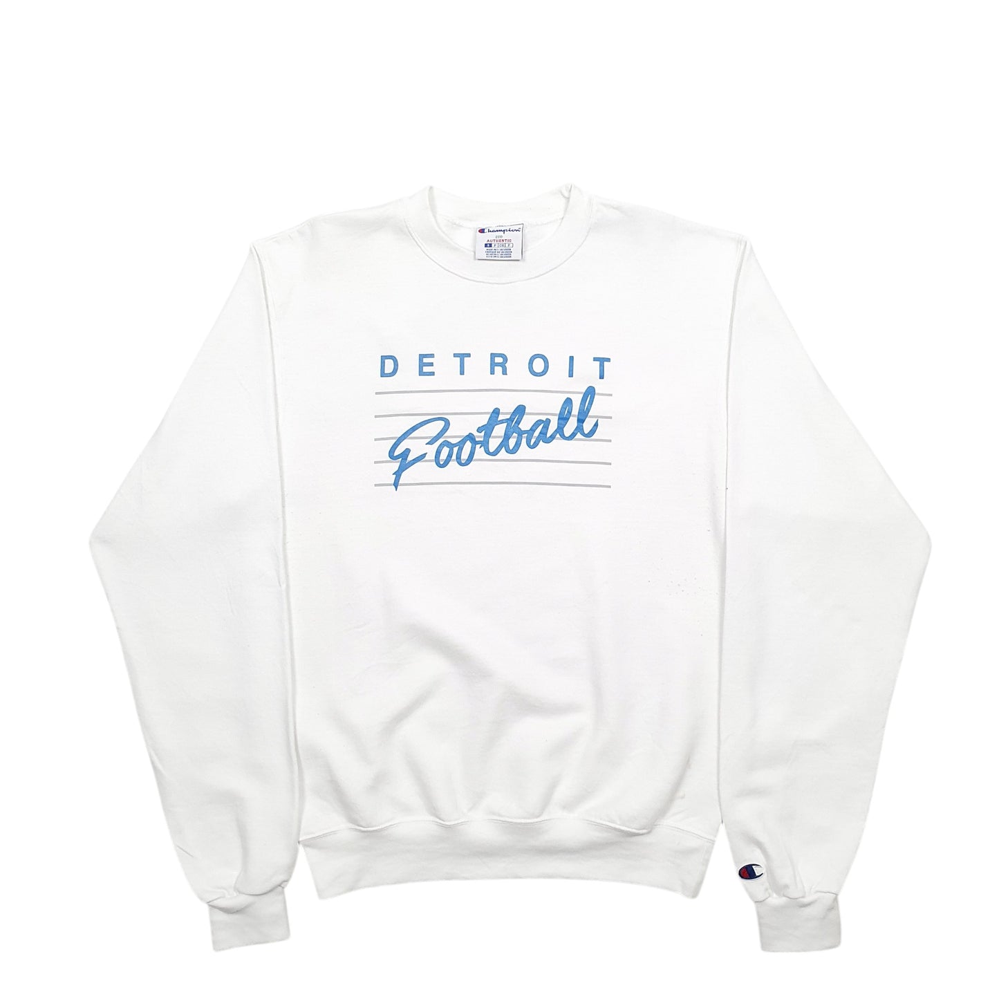 Mens White Champion Detroit Football Spellout Crewneck Jumper