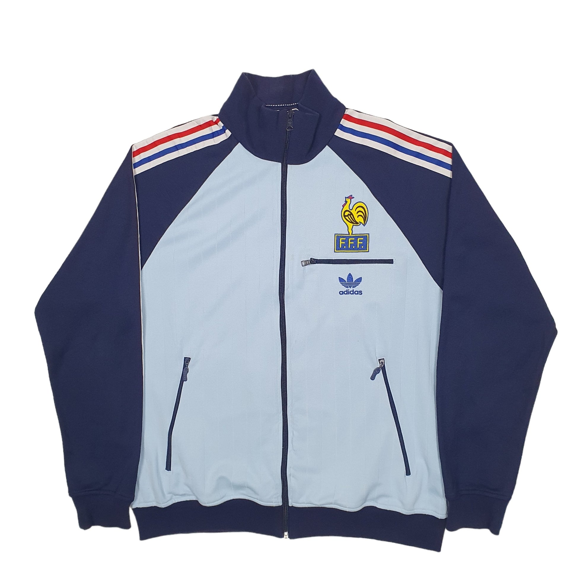 Mens Blue Adidas France Football Soccer Full Zip Jumper