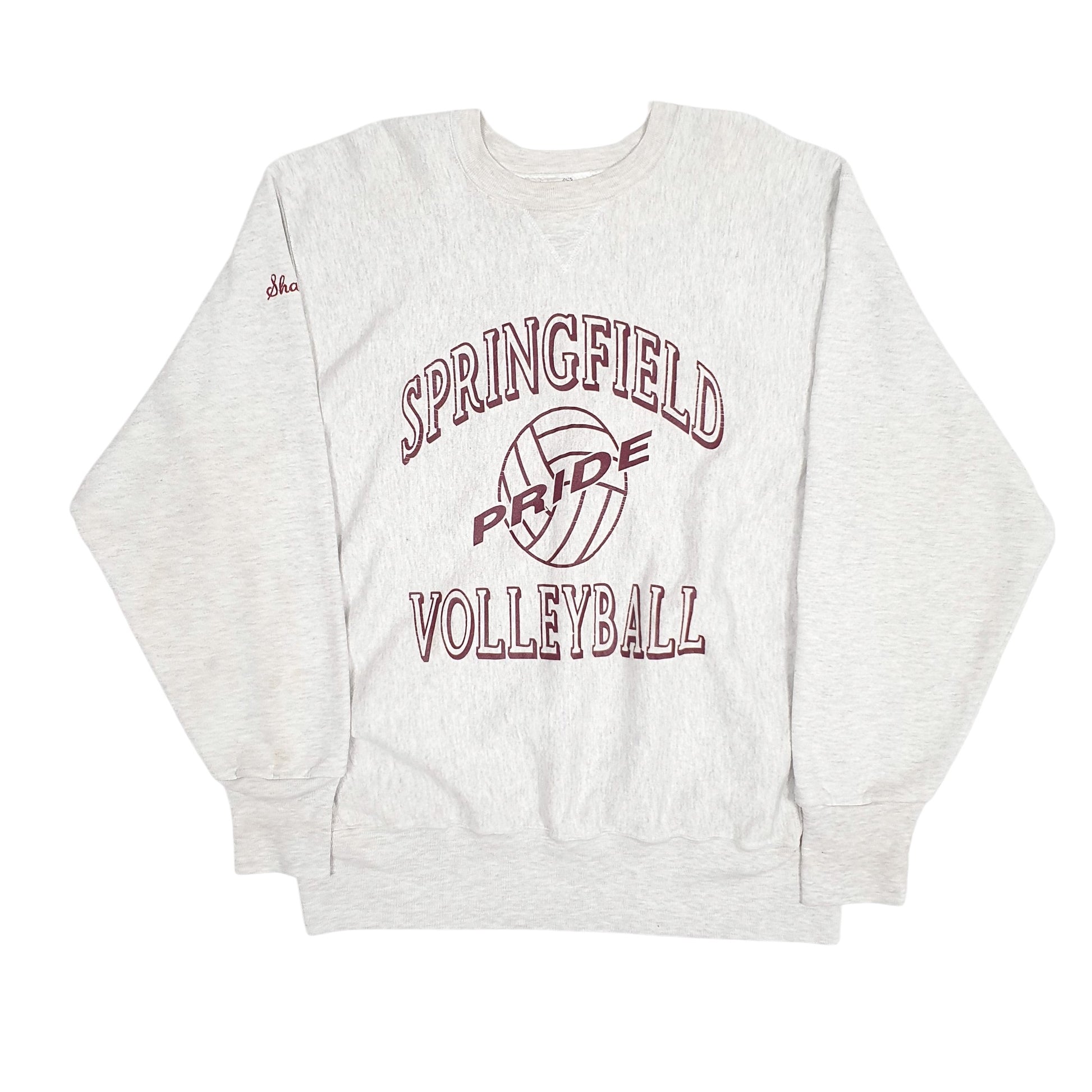 Mens Grey Delong Springfield Volleyball Made In USA Vintage 90s Reverse Weave Crewneck Jumper