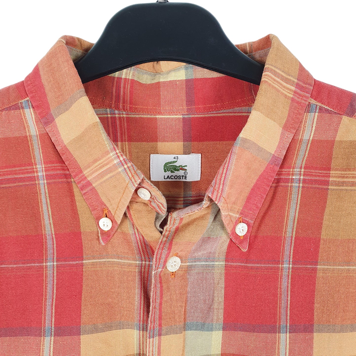 Mens Orange Lacoste Made In France Short Sleeve Shirt