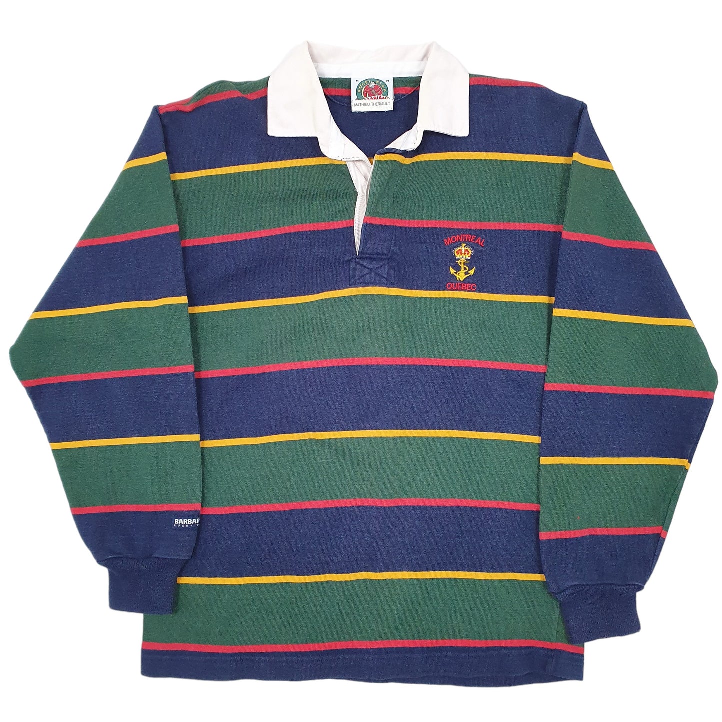 Mens Green Barbarian Rugby Montreal Quebec Long Sleeve Polo Shirt