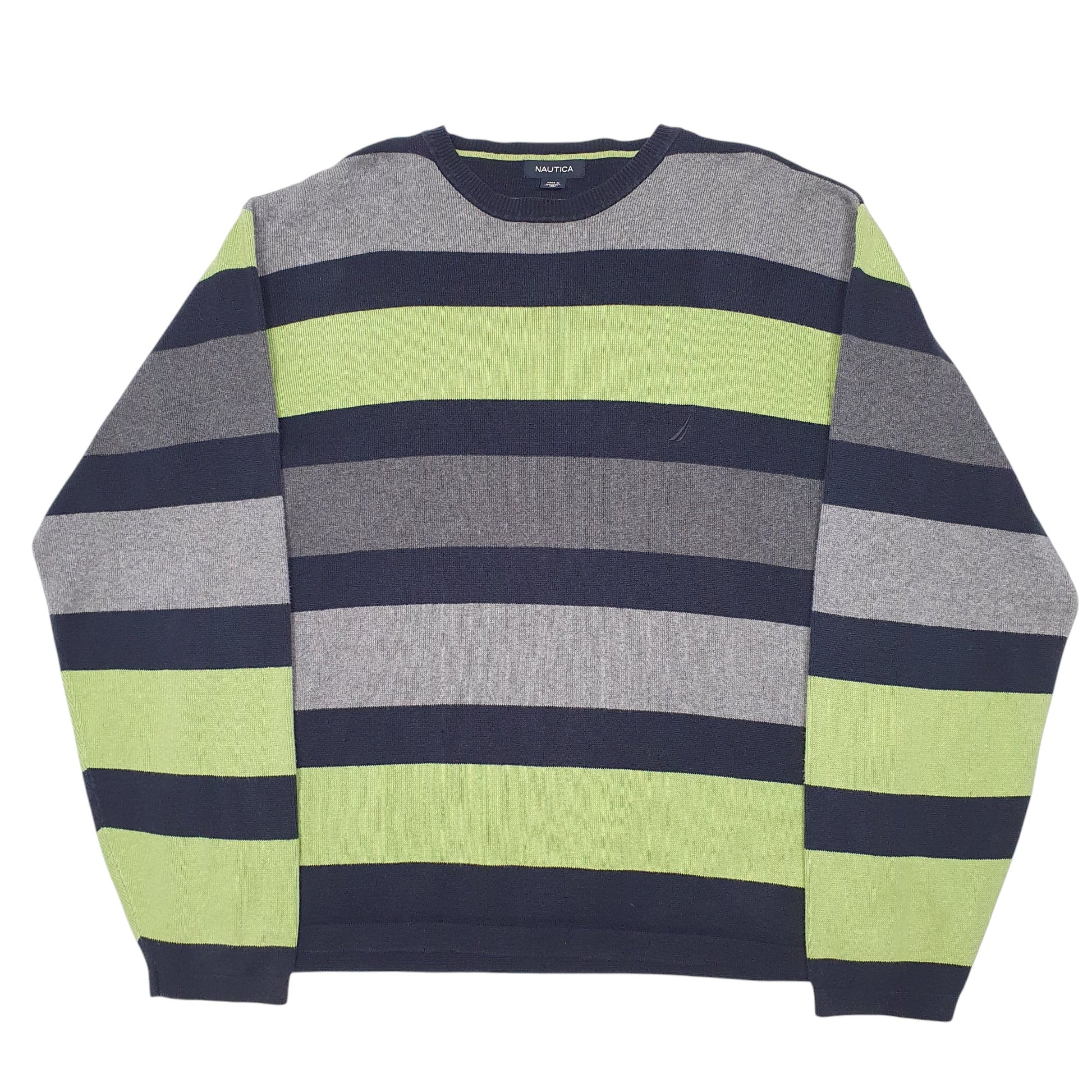 Mens Grey Nautica Knit Striped Crewneck Jumper