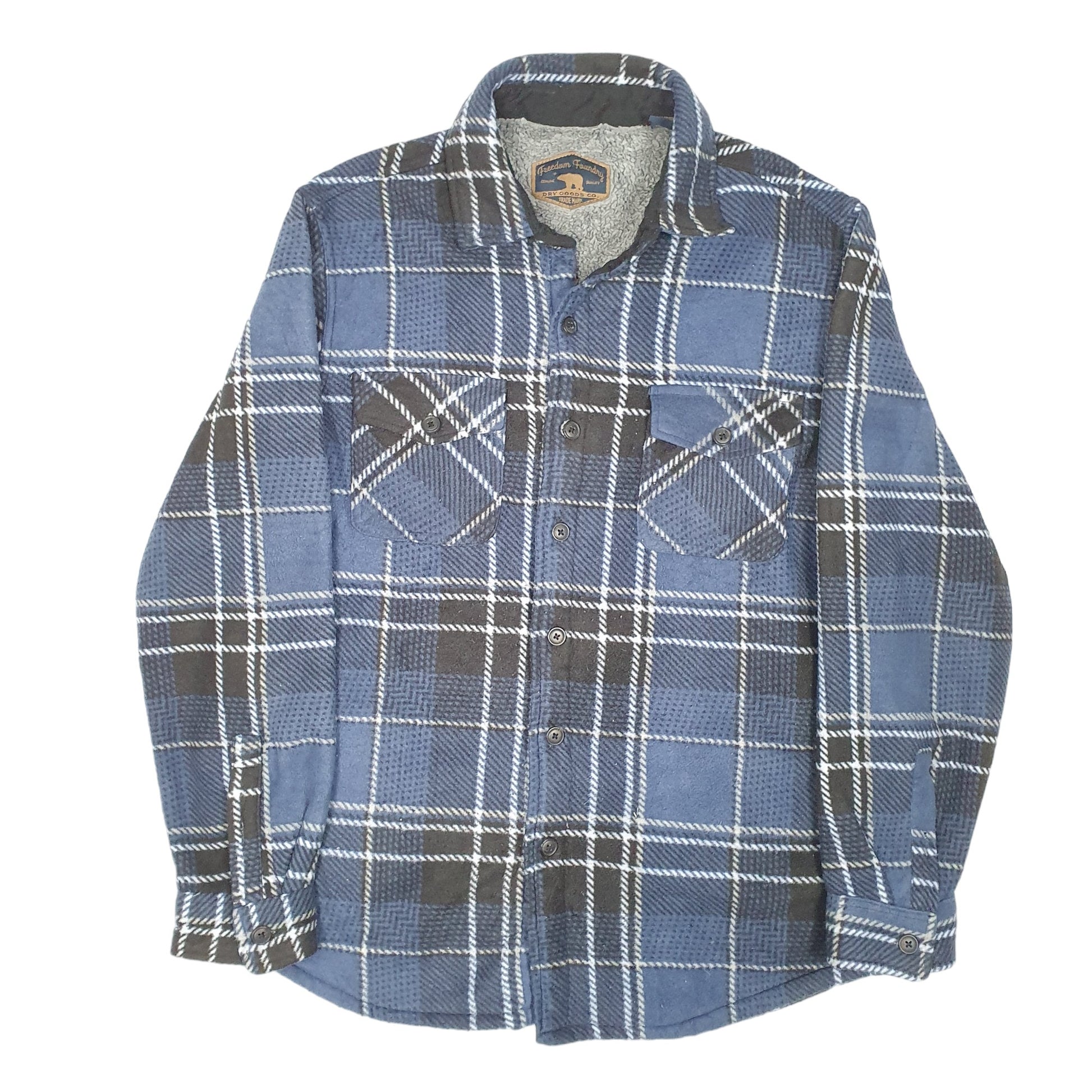 Mens Blue Freedom Foundry Fleece Overshirt Shacket Long Sleeve Shirt