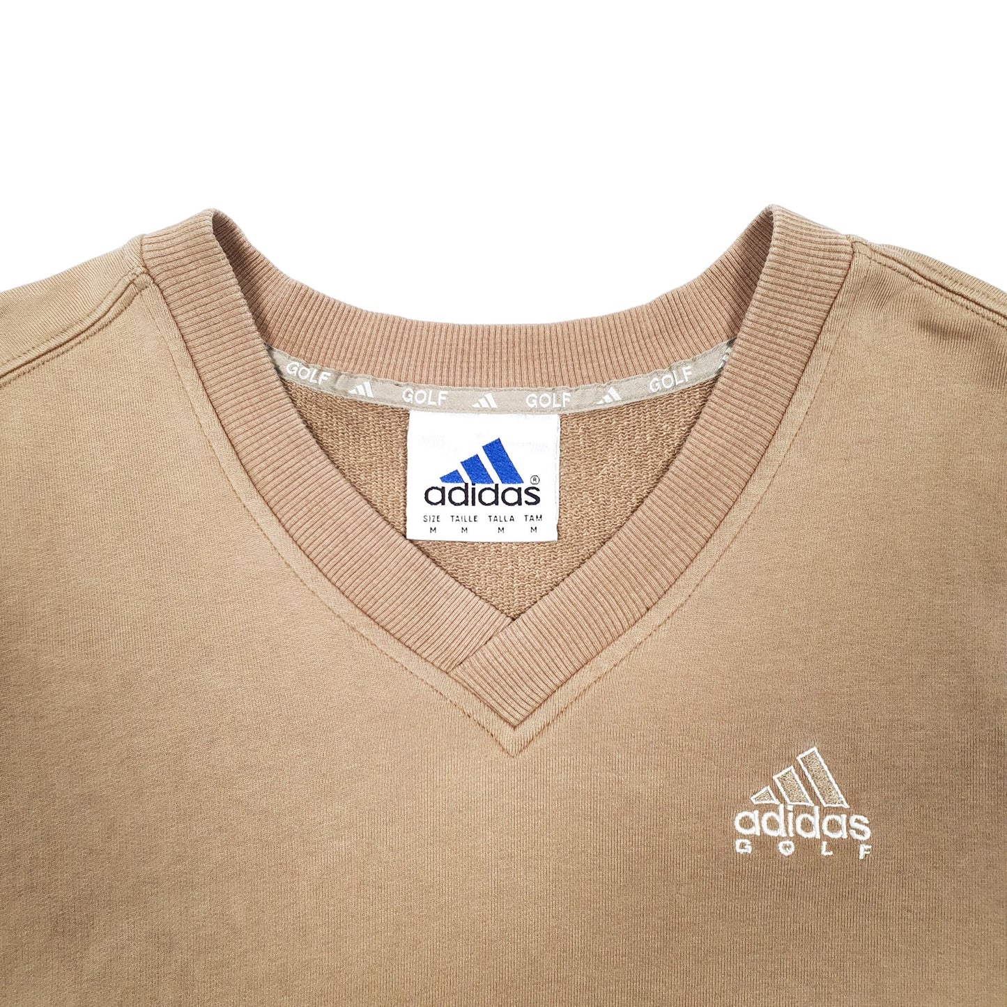 Mens Tan Adidas Golf Sweater Vest Tank Top Sleeveless Vintage V Neck Jumper