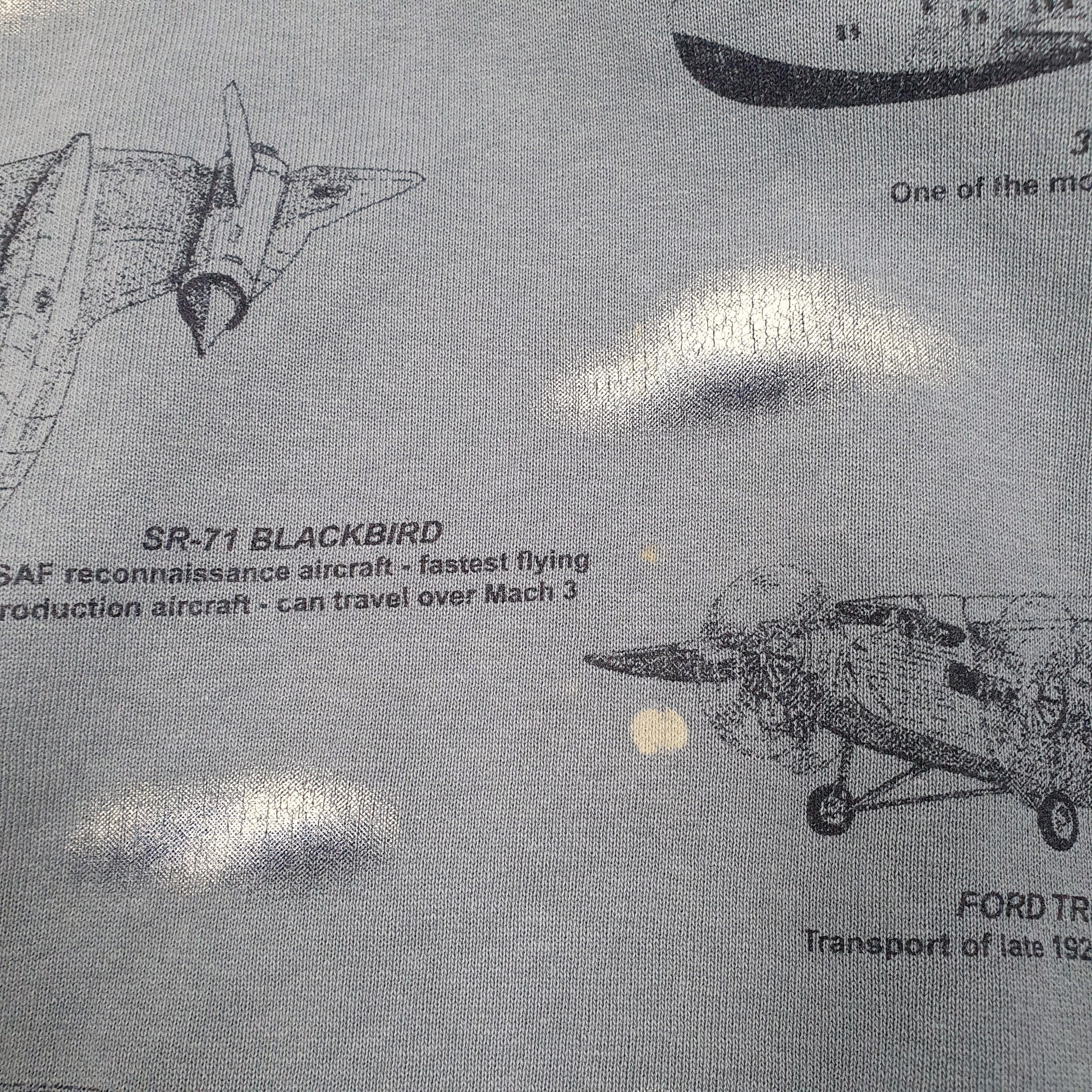 Mens Grey Art Unlimited History Of Aviation Spitfire Mustang Fighters Vintage 90s Crewneck Jumper