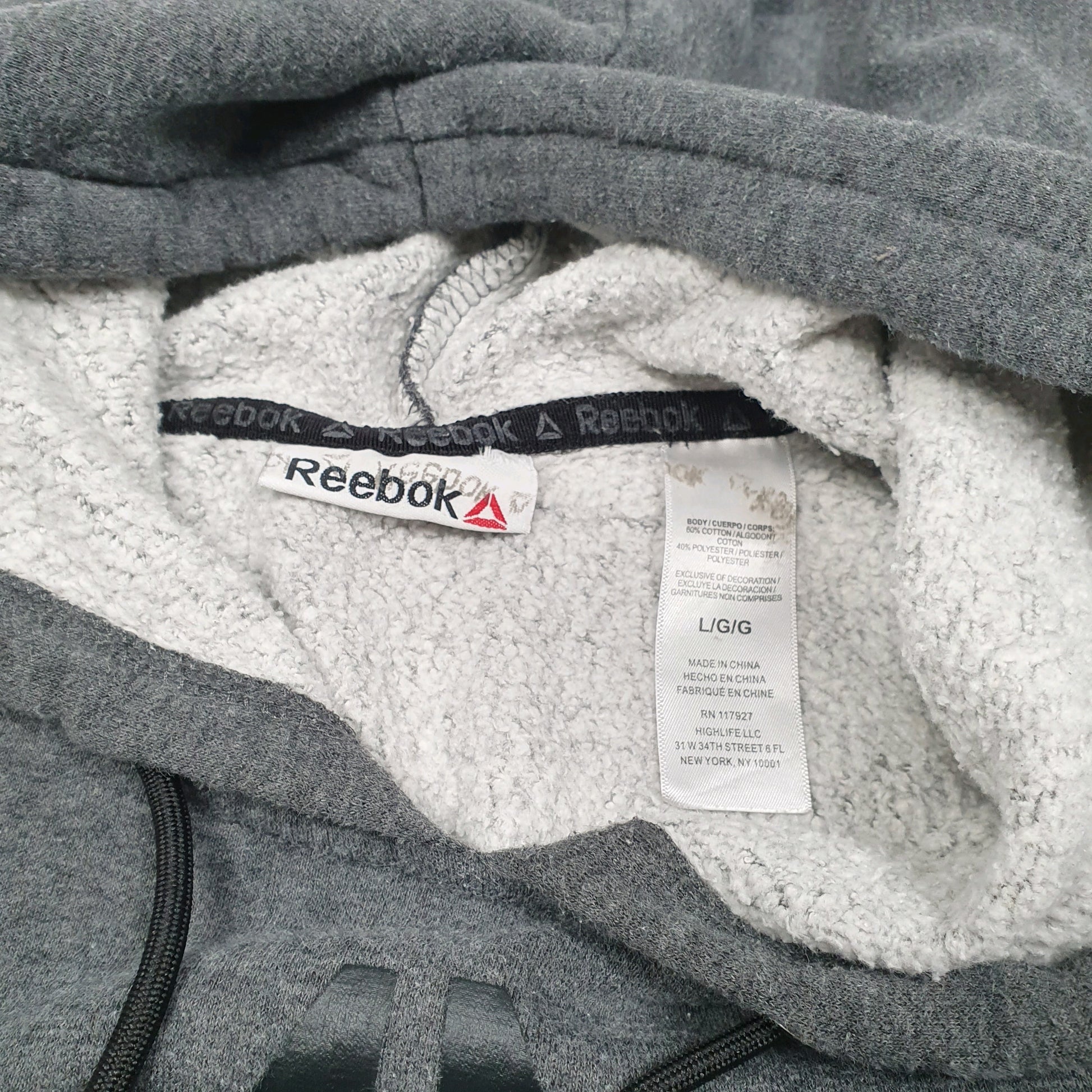 Mens Grey Reebok Spellout Hoodie Jumper