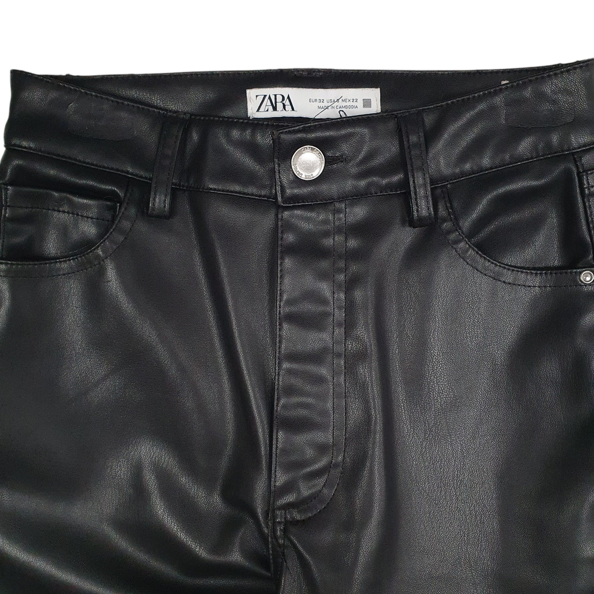 Womens Black Zara Leather Chino Trousers