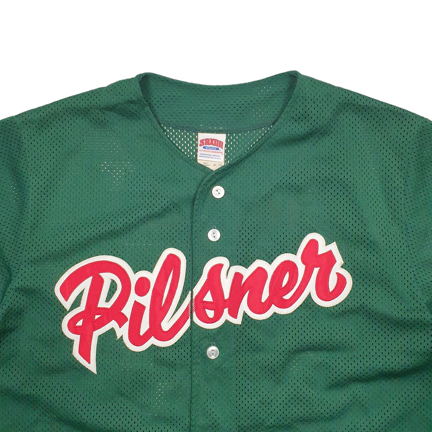 Mens Green Saxon Baseball Jersey Pilsner Spellout Short Sleeve T Shirt