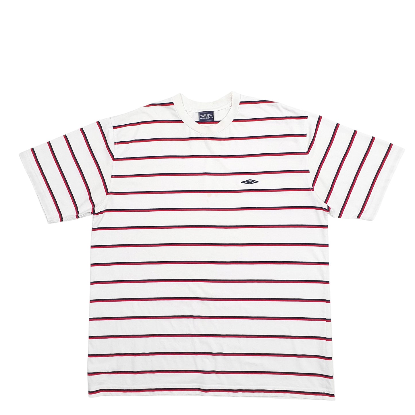 Mens White Umbro Stripes Short Sleeve T Shirt