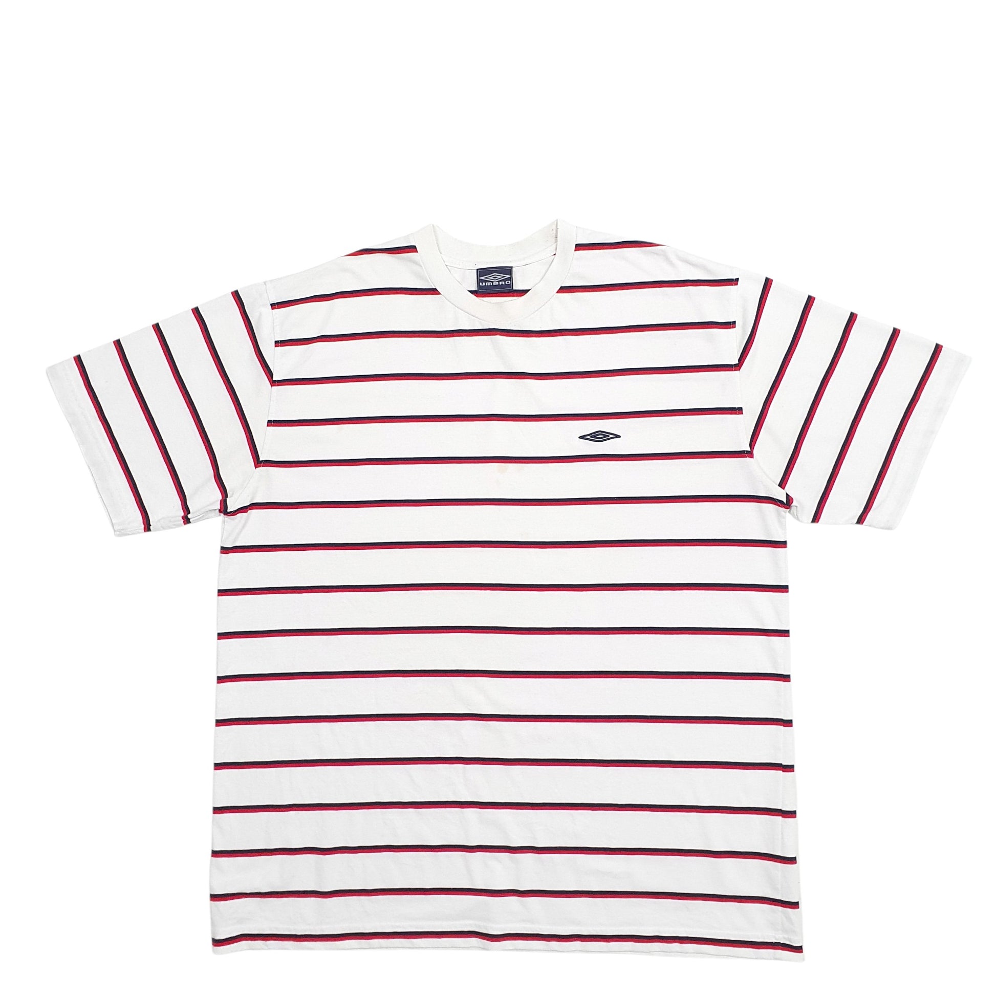 Mens White Umbro Stripes Short Sleeve T Shirt