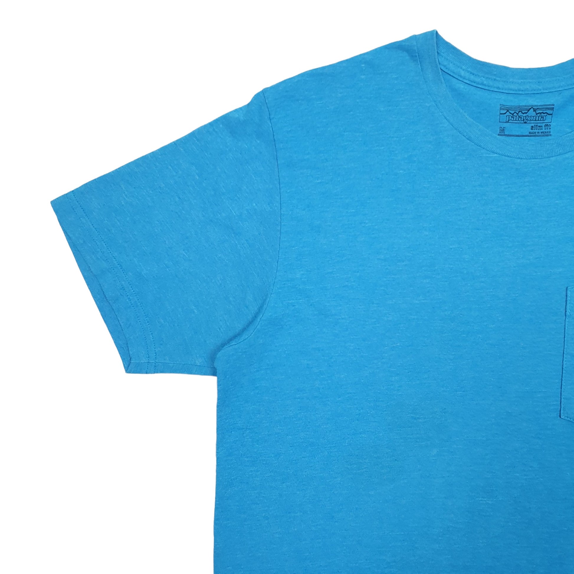 Mens Blue Patagonia Pocket Spellout Short Sleeve T Shirt