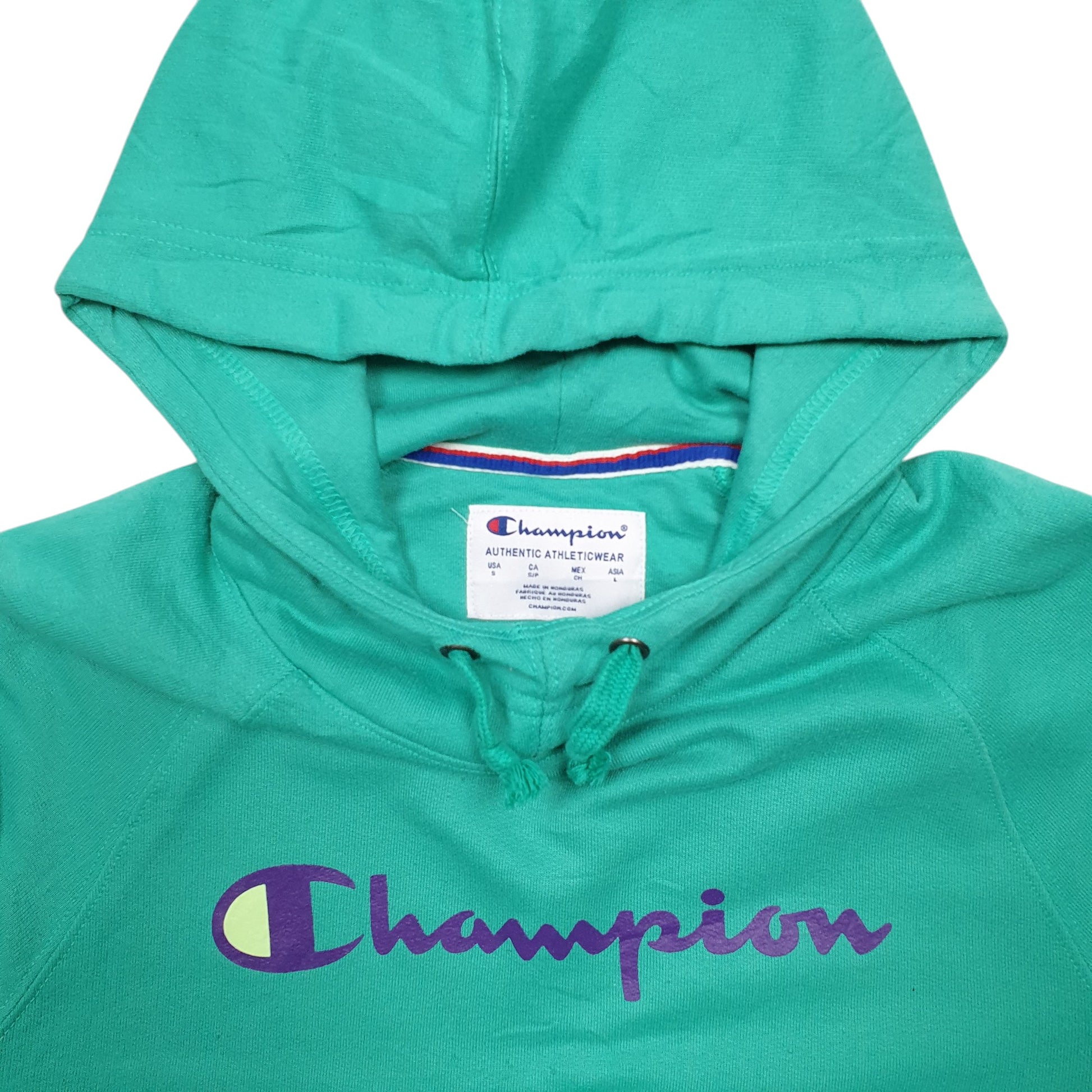 Womens Green Champion Spellout Hoodie Jumper