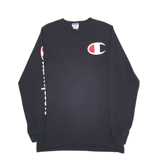 Mens Black Champion Spellout Crewneck Jumper