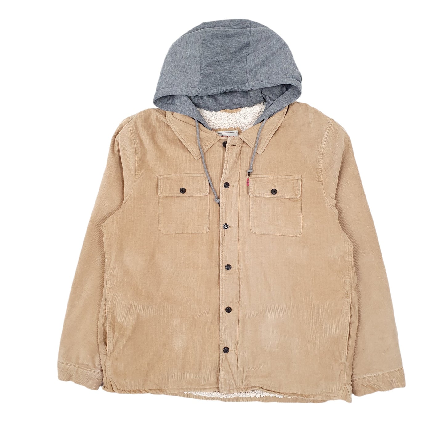 Mens Beige Levis Corduroy Hoodie Chore Workwear  Coat