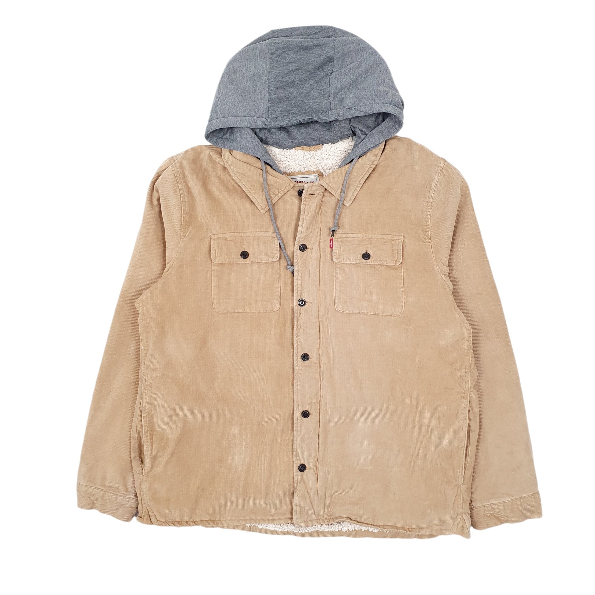 Mens Beige Levis Corduroy Hoodie Chore Workwear  Coat