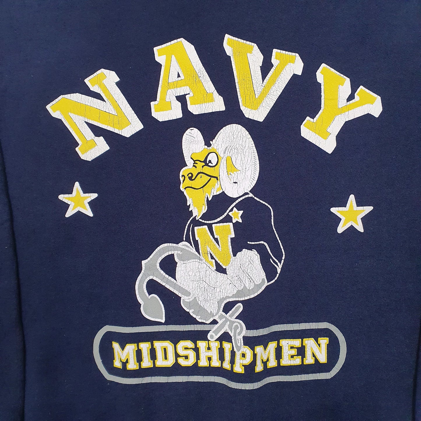 Mens Navy Lee Heavyweight Vintage 1980s 90s US Navy Midshipmen Crewneck Jumper