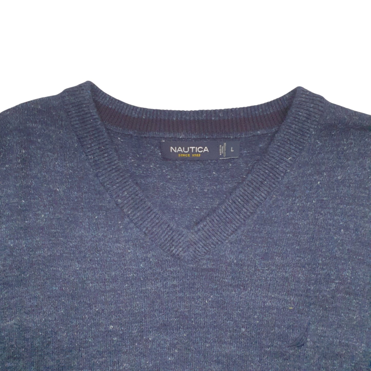 Mens Blue Nautica Knit V Neck Jumper