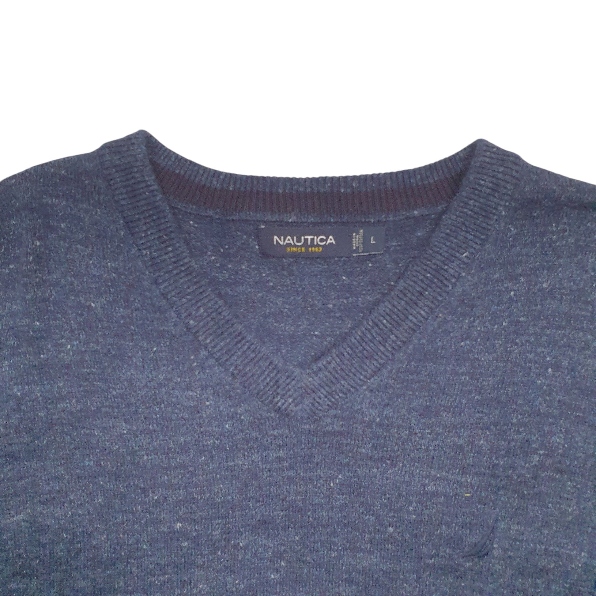 Mens Blue Nautica Knit V Neck Jumper