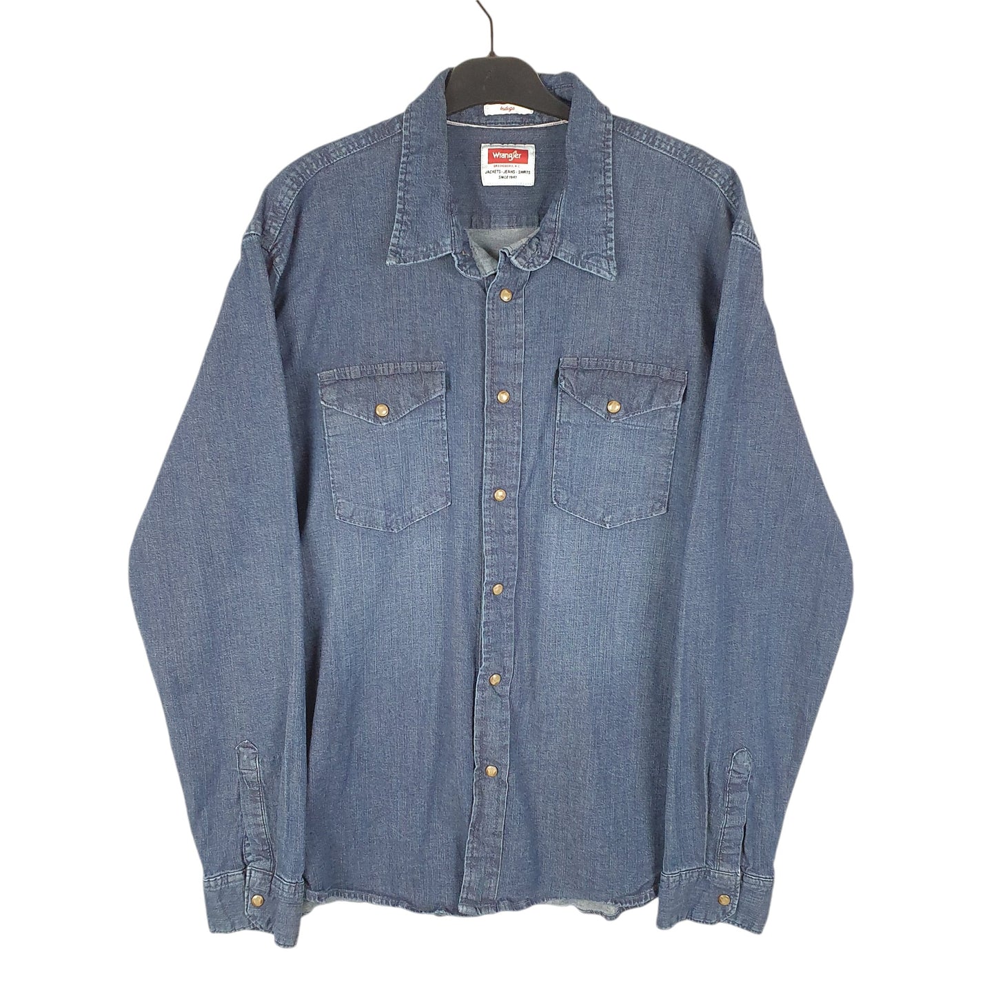 Mens Blue Wrangler Denim Jeans Western Pearl Snap Cowboy Long Sleeve Shirt