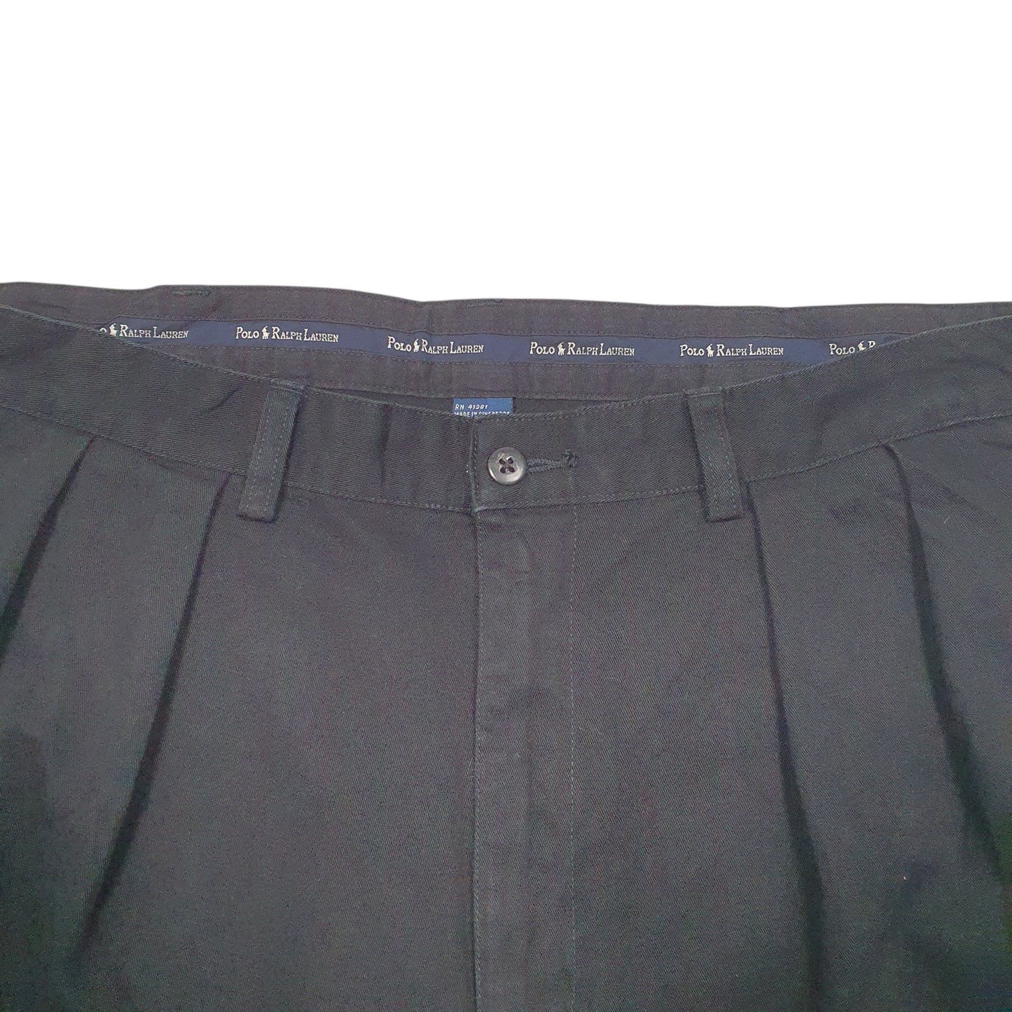 Mens Black Polo Ralph Lauren Vintage Double Pleated Chino Trousers