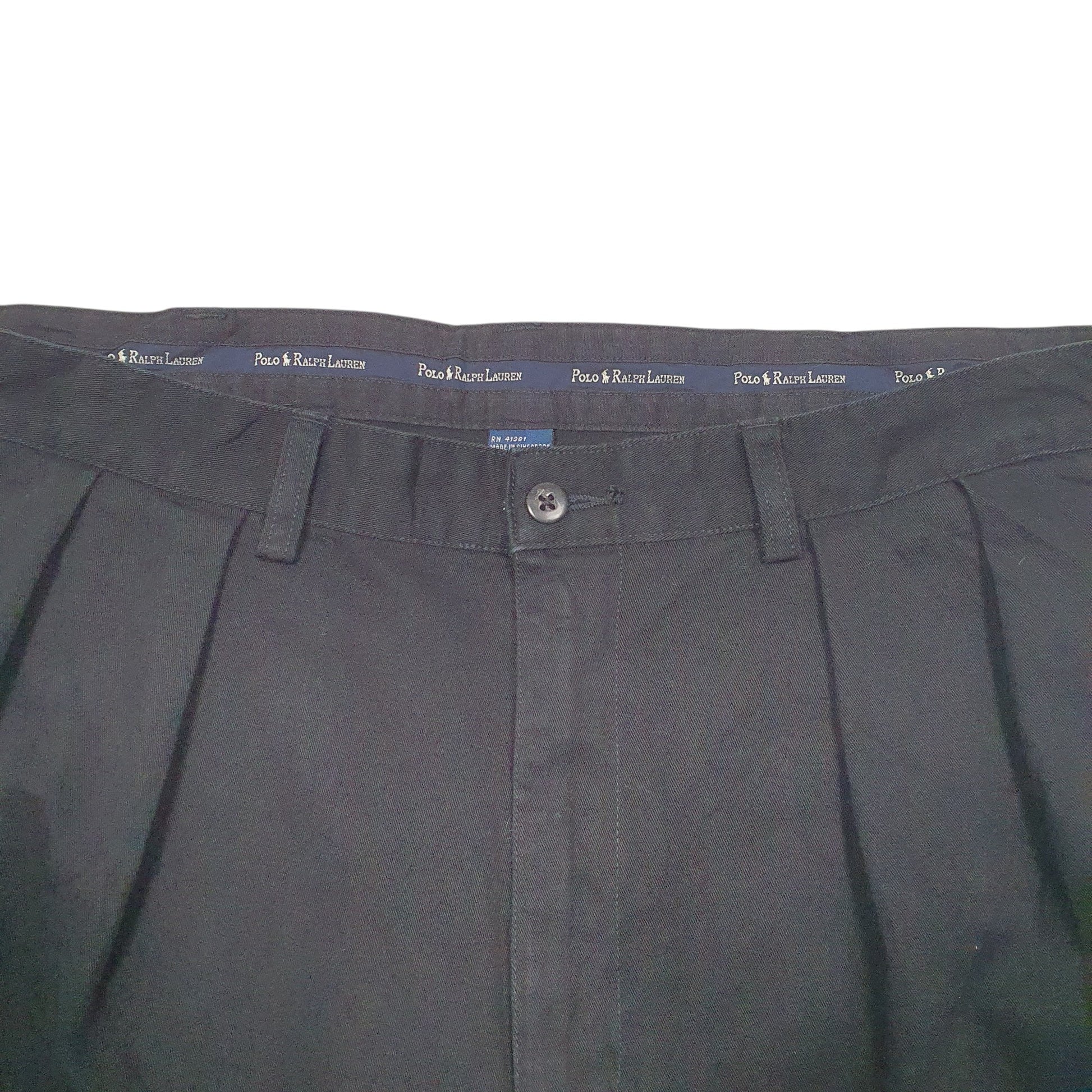 Mens Black Polo Ralph Lauren Vintage Double Pleated Chino Trousers