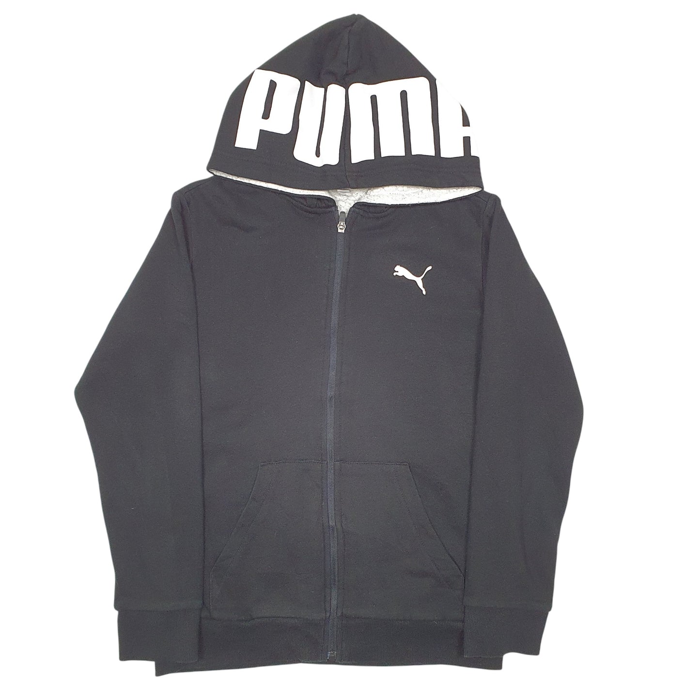 Womens Black Puma Hoodie Fleece Lined Full Zip Jumper